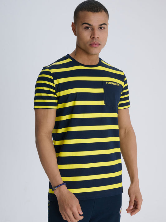 Fenerbahçe Sarı Lacivert Tribün Çizgili Erkek Tshirt