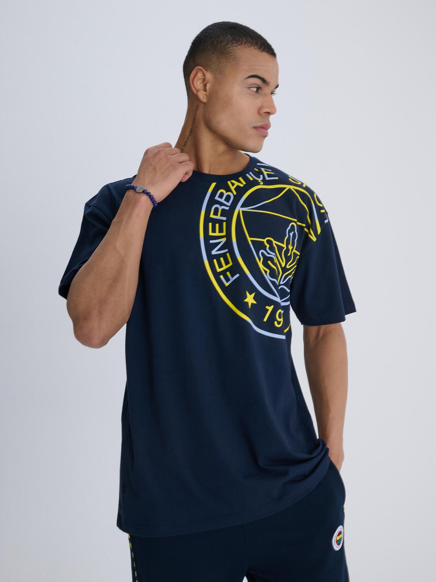 Fenerbahçe Lacivert Logolu Erkek Oversize Tshirt
