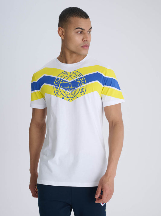 Fenerbahçe Beyaz Tribün Sarı Lacivert Zigzaglı Erkek Tshirt