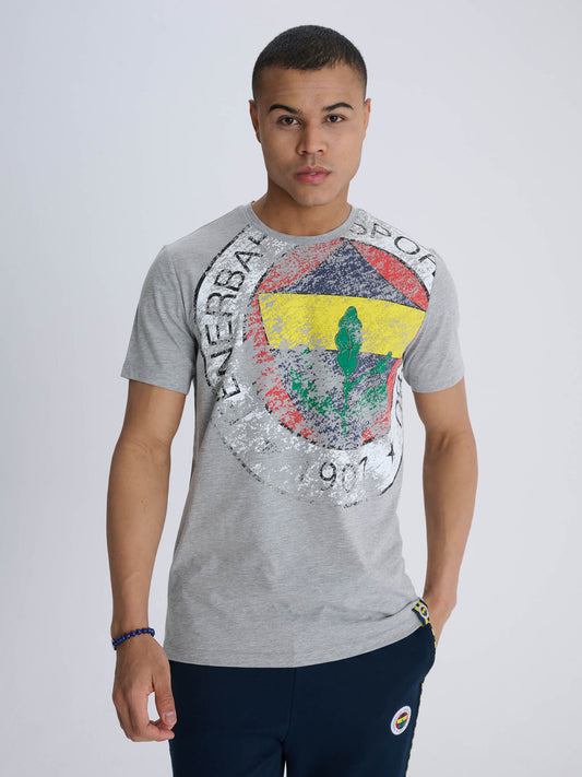Fenerbahçe Gri Melanj Tribün 6 Renk Logolu Erkek Tshirt