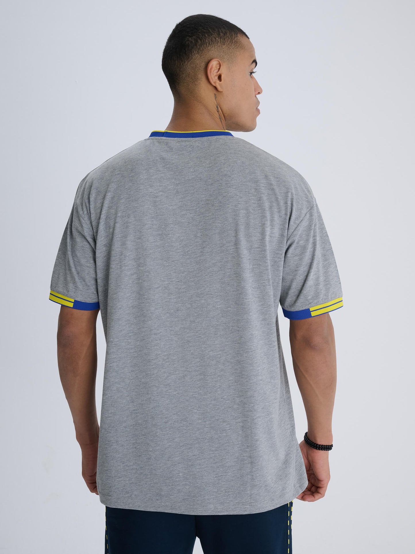 Fenerbahçe Gri Melanj Tribün Triko Bantlı Erkek Oversize Tshirt