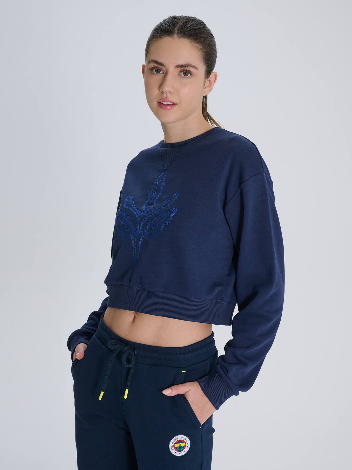 Fenerbahçe Lacivert Trend Palamut Logolu Kadın Oversize Sweatshirt