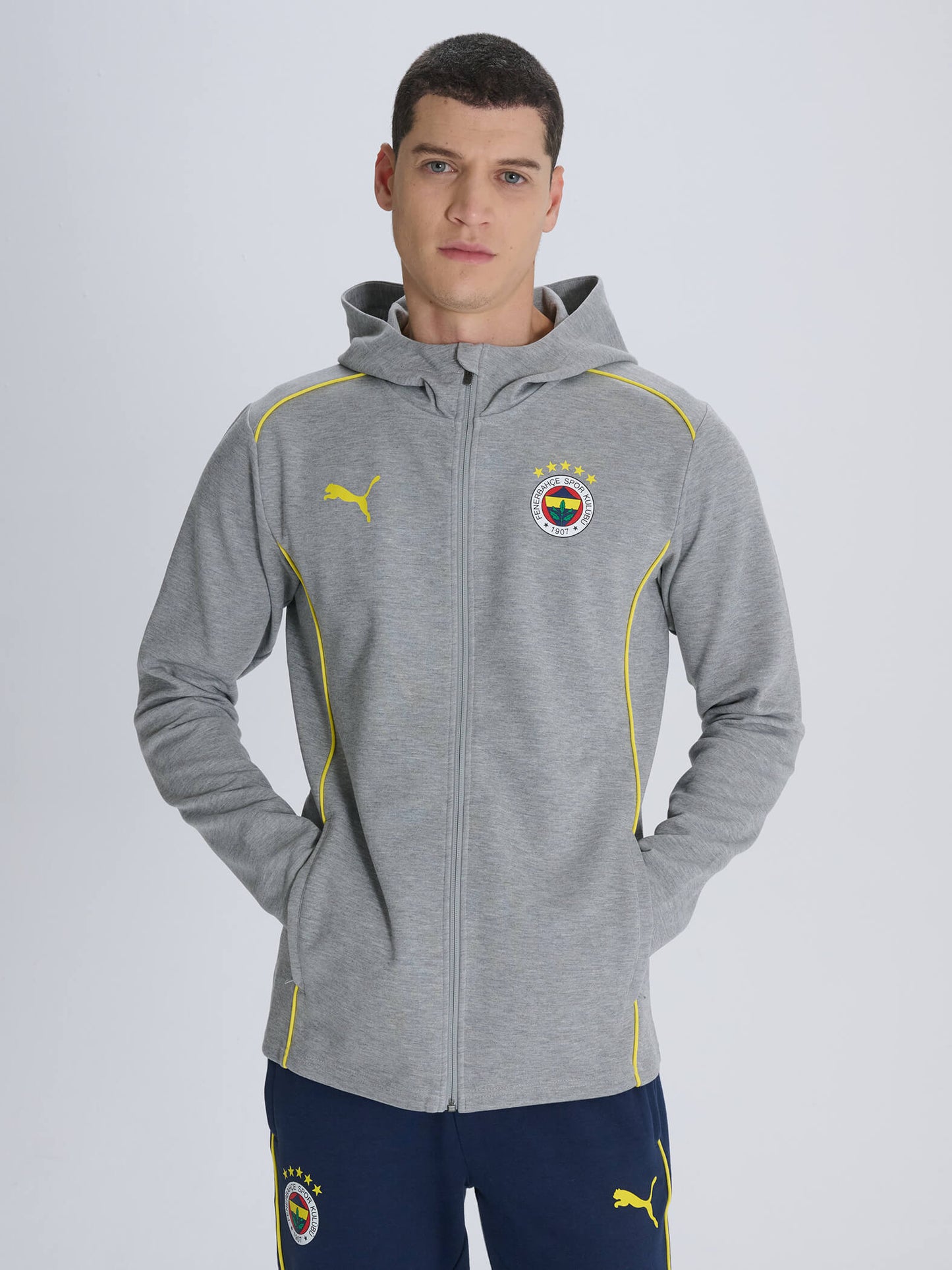 Fenerbahçe Puma Gri Melanj Kapşonlu Sweatshirt
