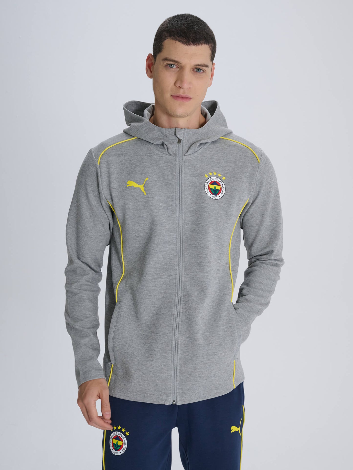 Fenerbahçe Puma Gri Melanj Kapşonlu Sweatshirt