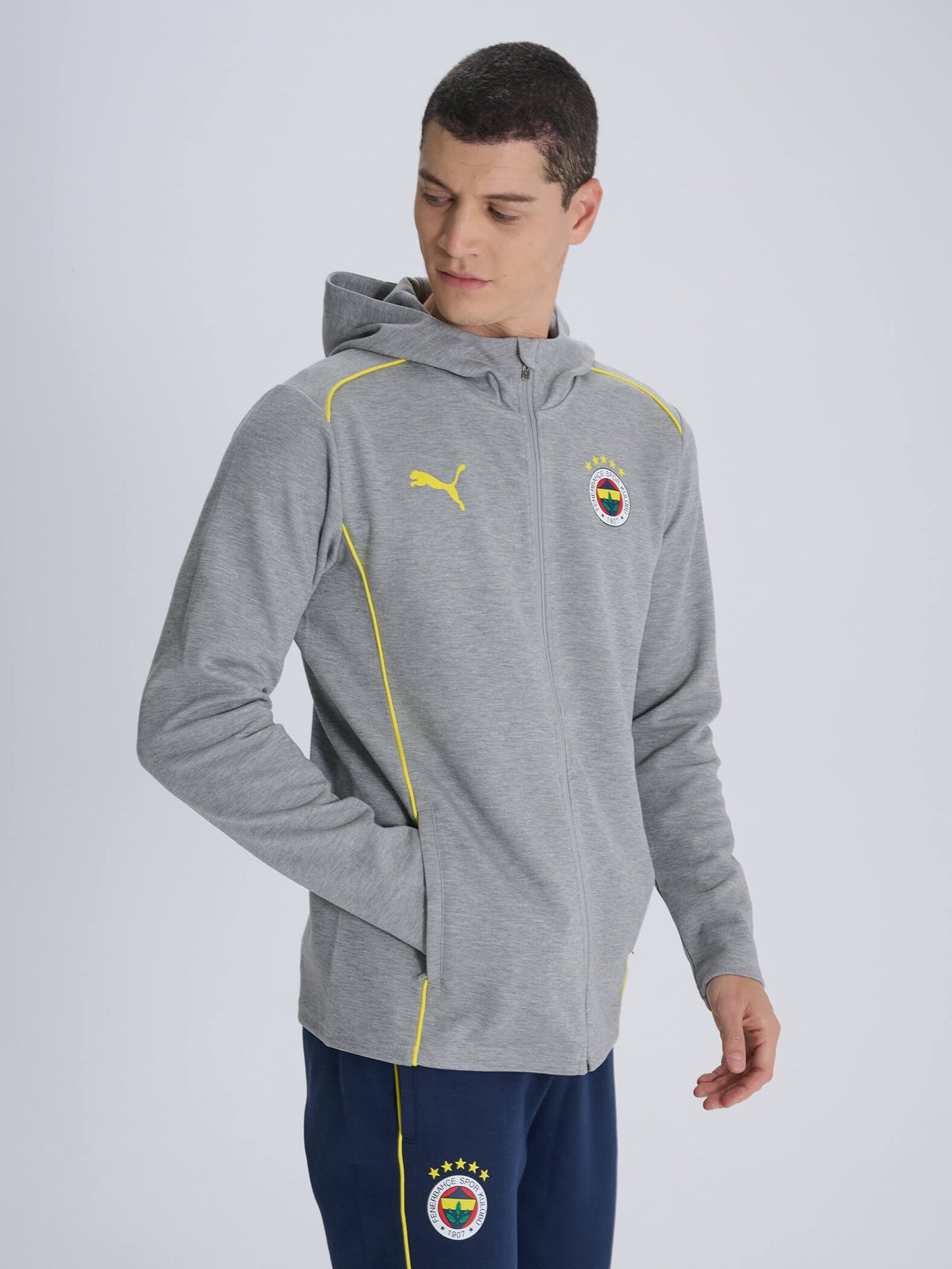 Fenerbahçe Puma Gri Melanj Kapşonlu Sweatshirt