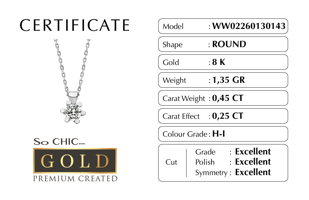 Beyaz Altın Sertifikalı Premium Created Taşlı Tektaş Kolye Ww02260130143