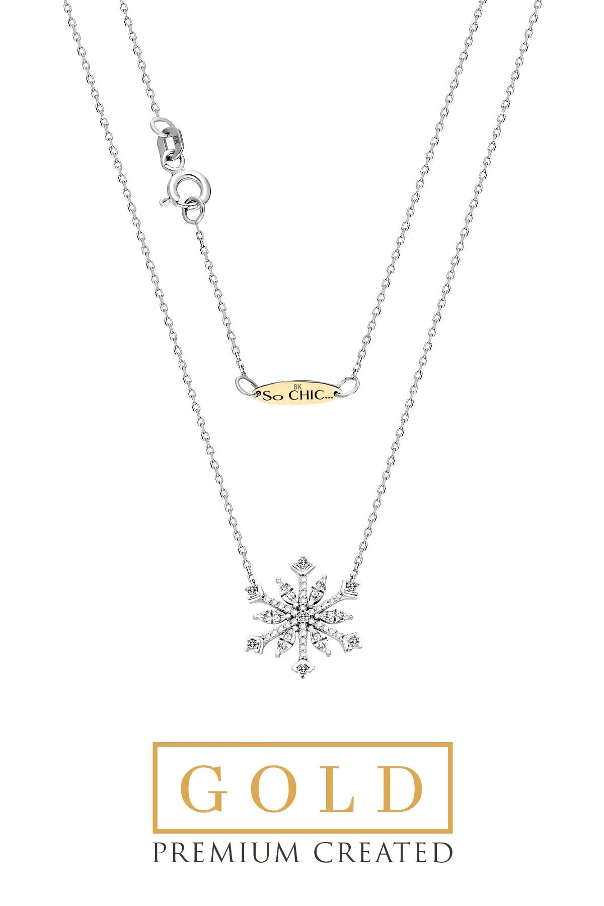 Beyaz Altın Sertifikalı Premium Created Kar Tanesi Kolye Ww02550210142