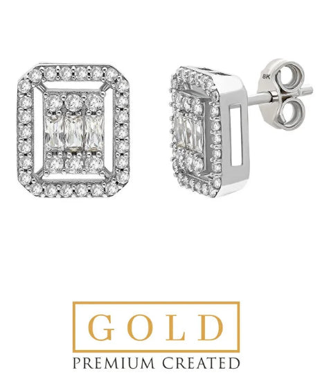 Beyaz Altın Sertifikalı Premium Created Baget Taşlı Küpe Ww03340240199