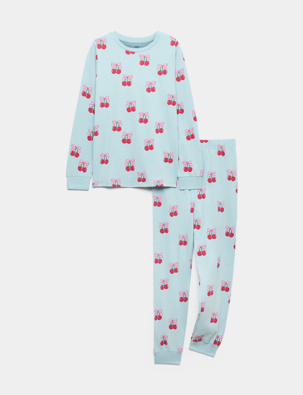 Saf Pamuklu Kiraz Desenli Çocuk Pijama Takımı