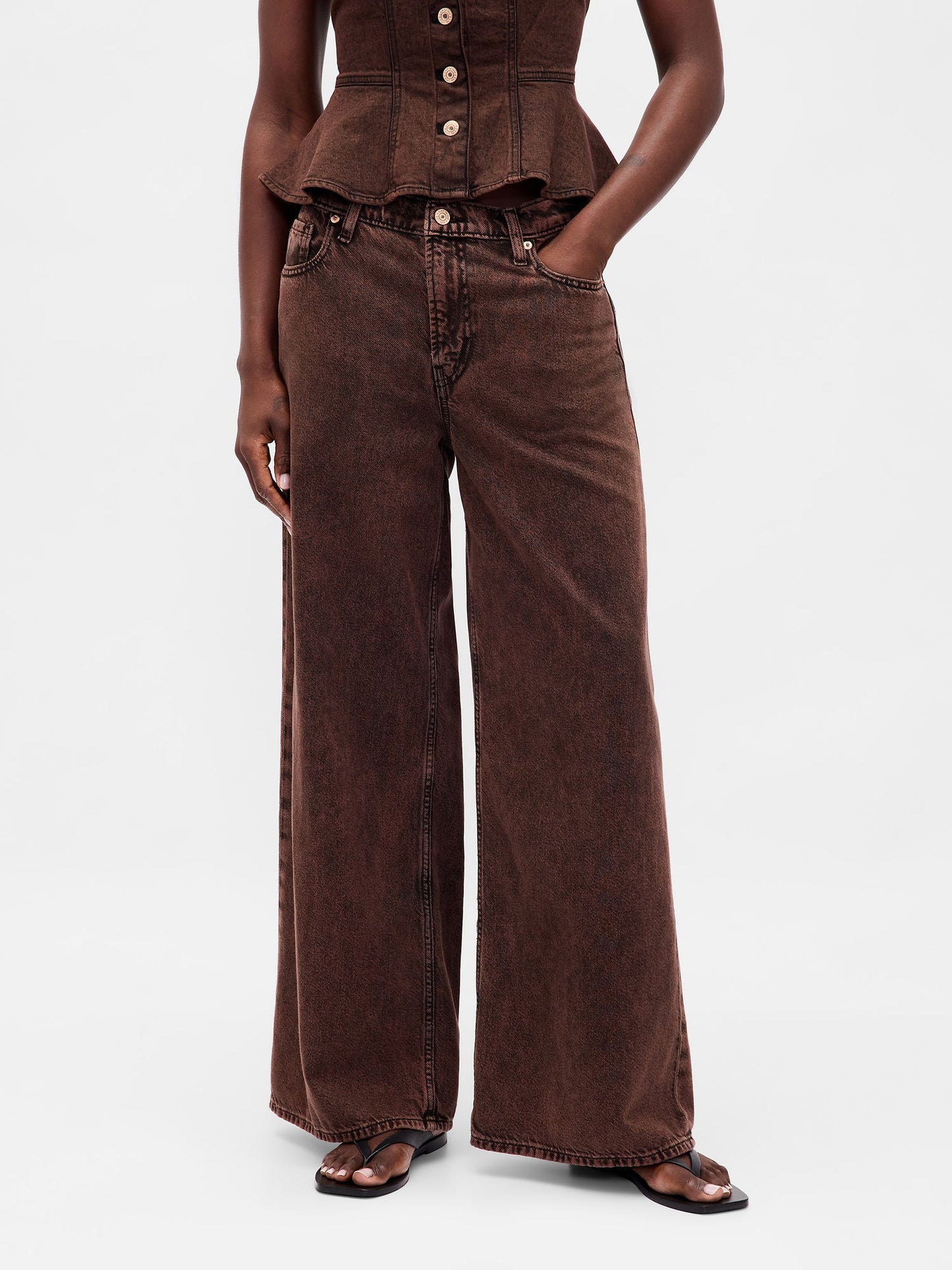 Kahverengi Mid Rise Ultrasoft Baggy Jean Pantolon