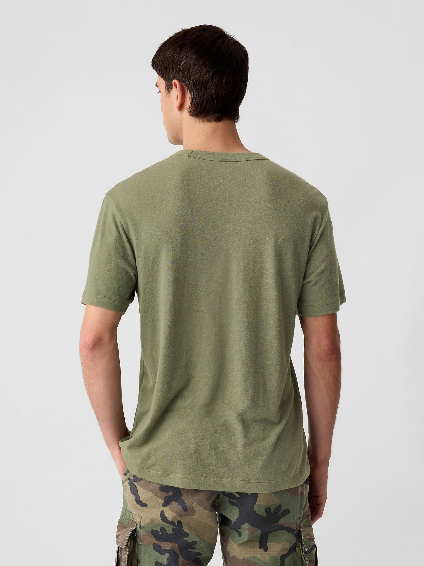 Haki Keten Karışımlı T-shirt
