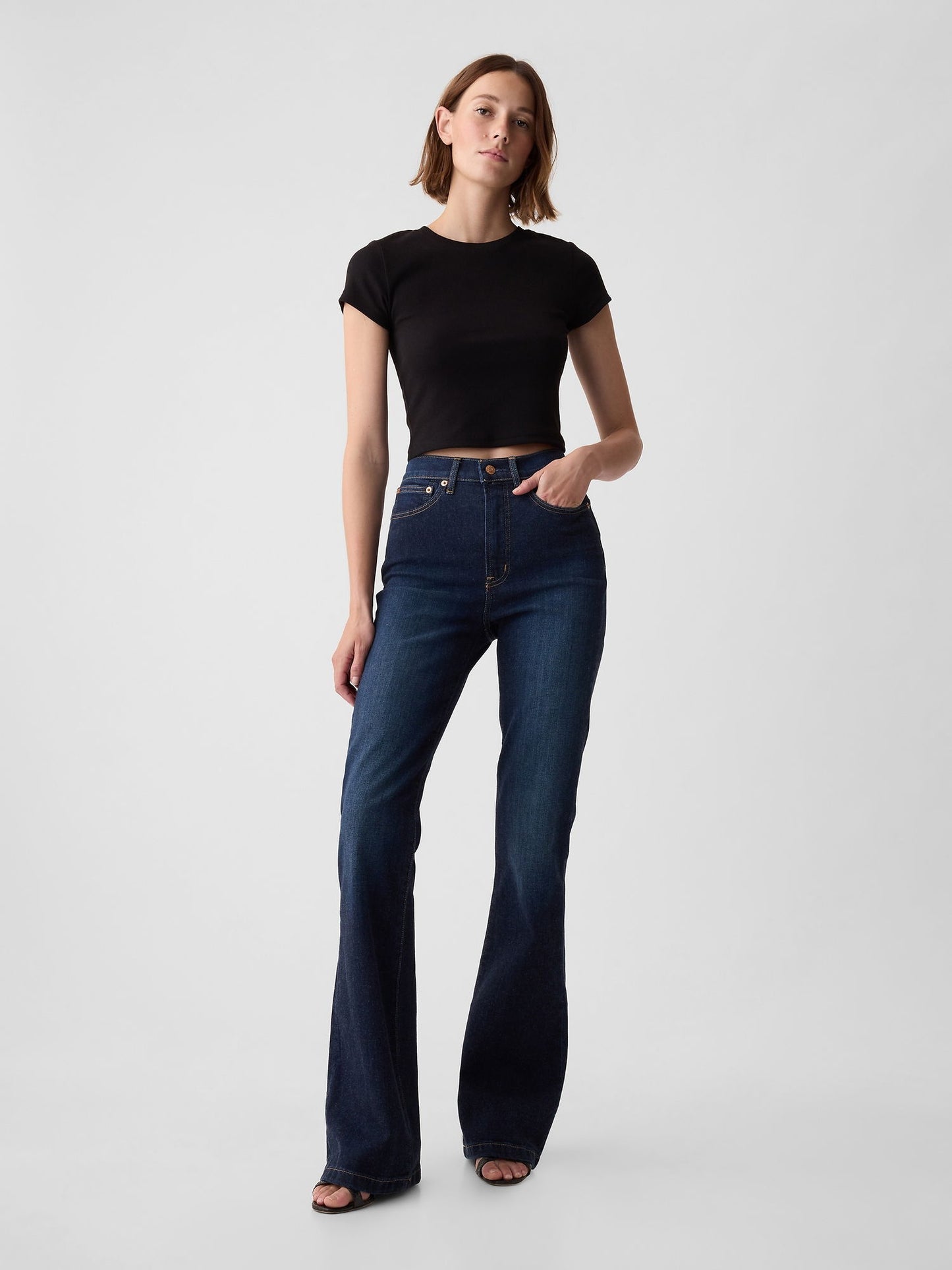 Koyu Mavi High Rise '70s Flare Jean Pantolon