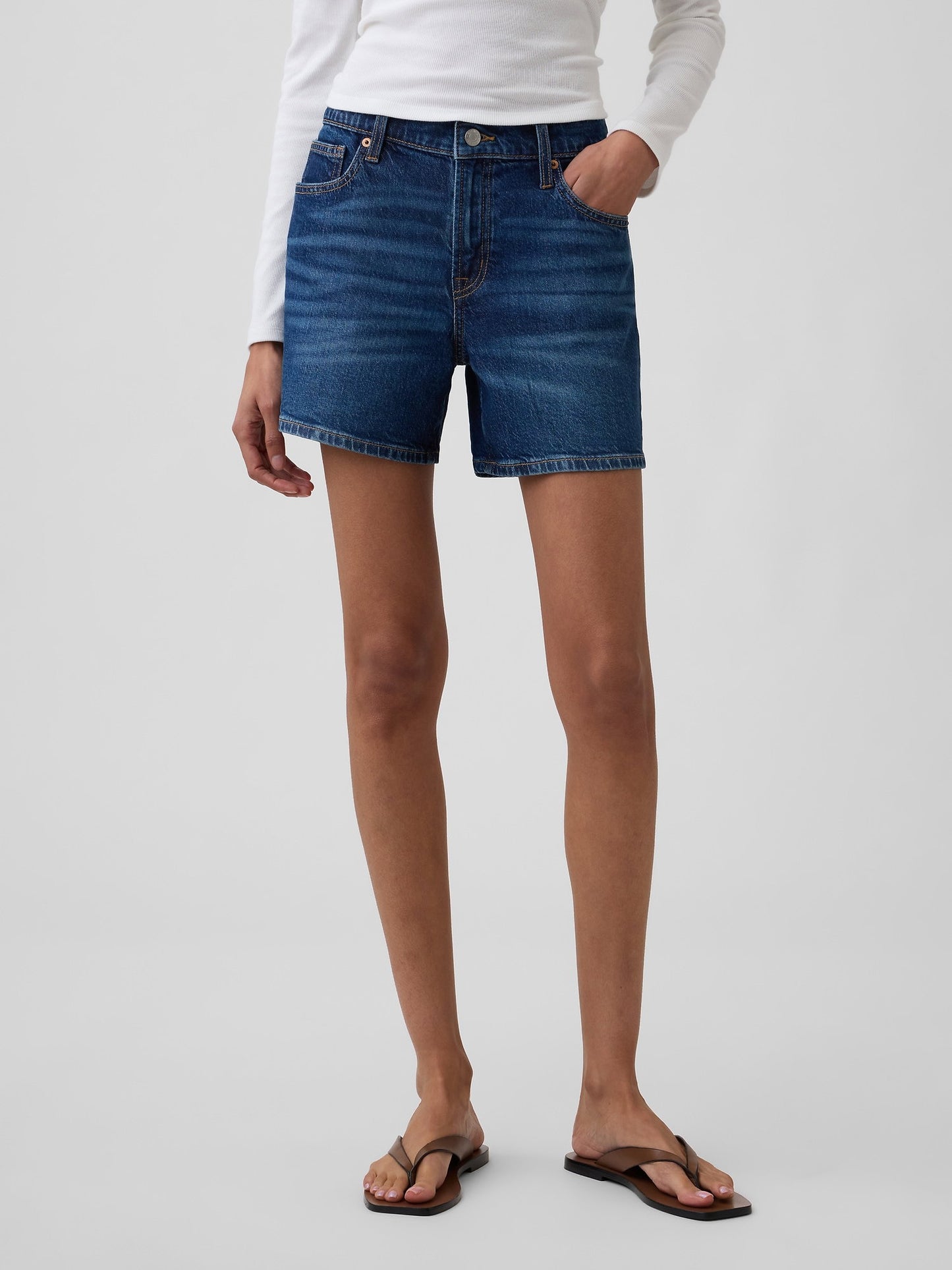Koyu Mavi 5 Mid Rise Soft Denim Şort