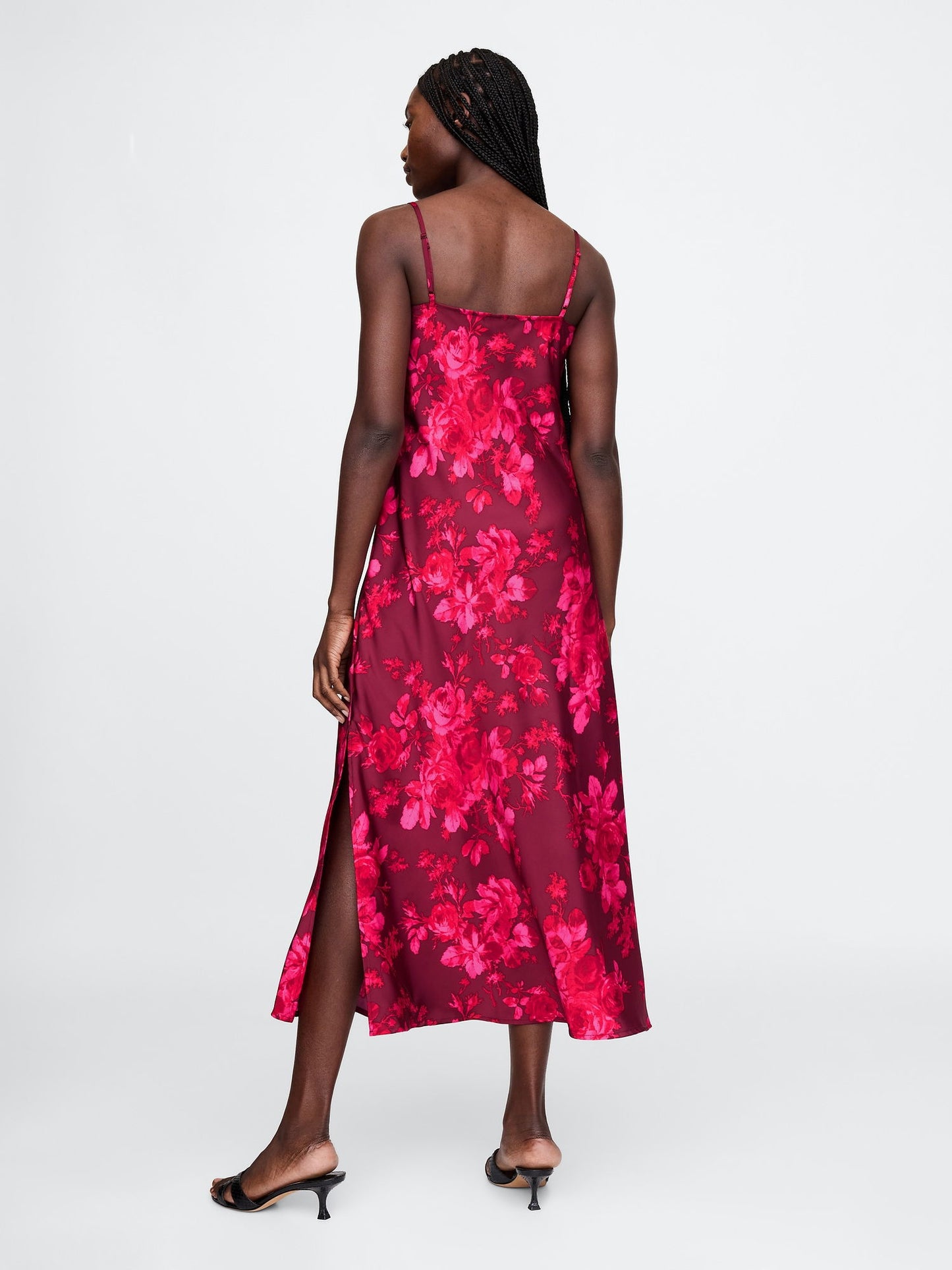 Pembe Geri Dönüştürülmüş Saten Slip Maxi Elbise
