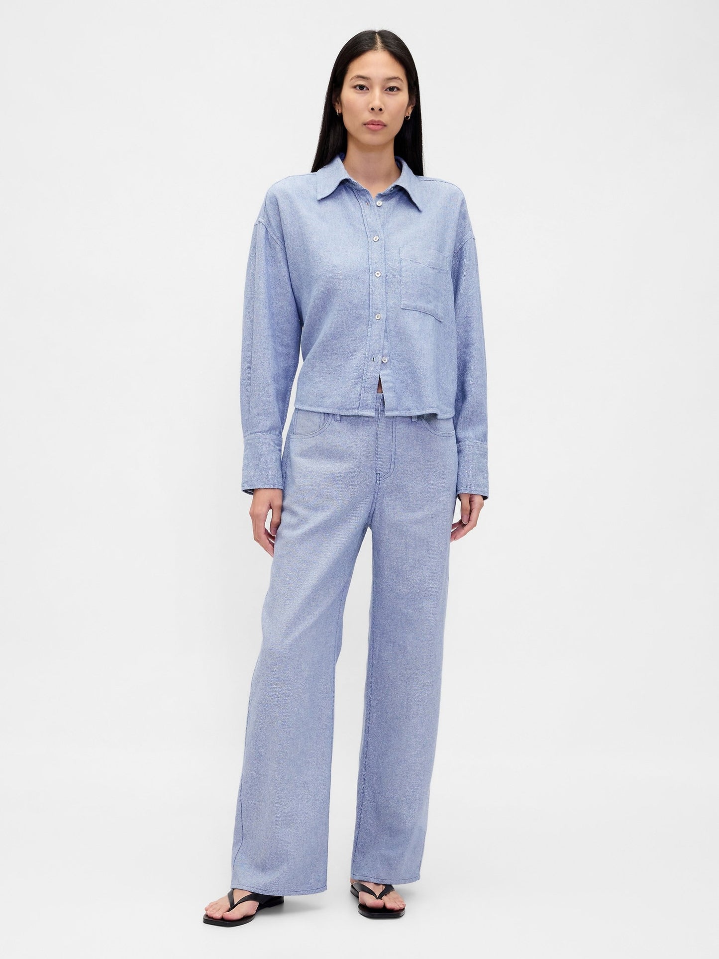 Açık Mavi Keten Karışımı Oversized Gömlek