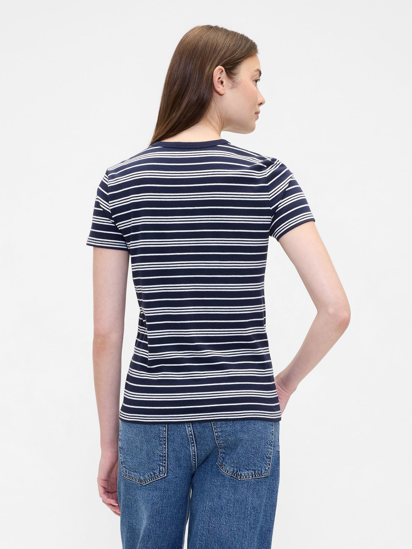 Lacivert Çizgili Crewneck T-shirt