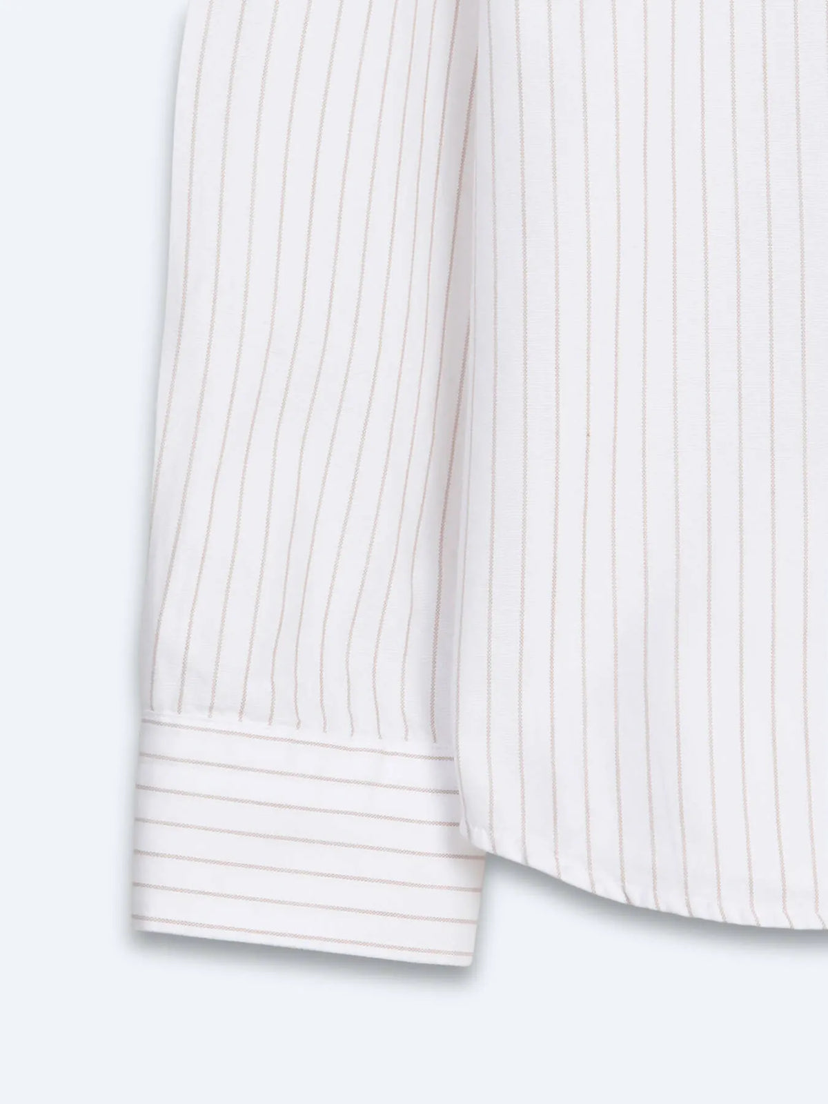 Açık Bej Çizgili Regular Fit Uzun Dokuma Casual %100 Pamuk Gömlek