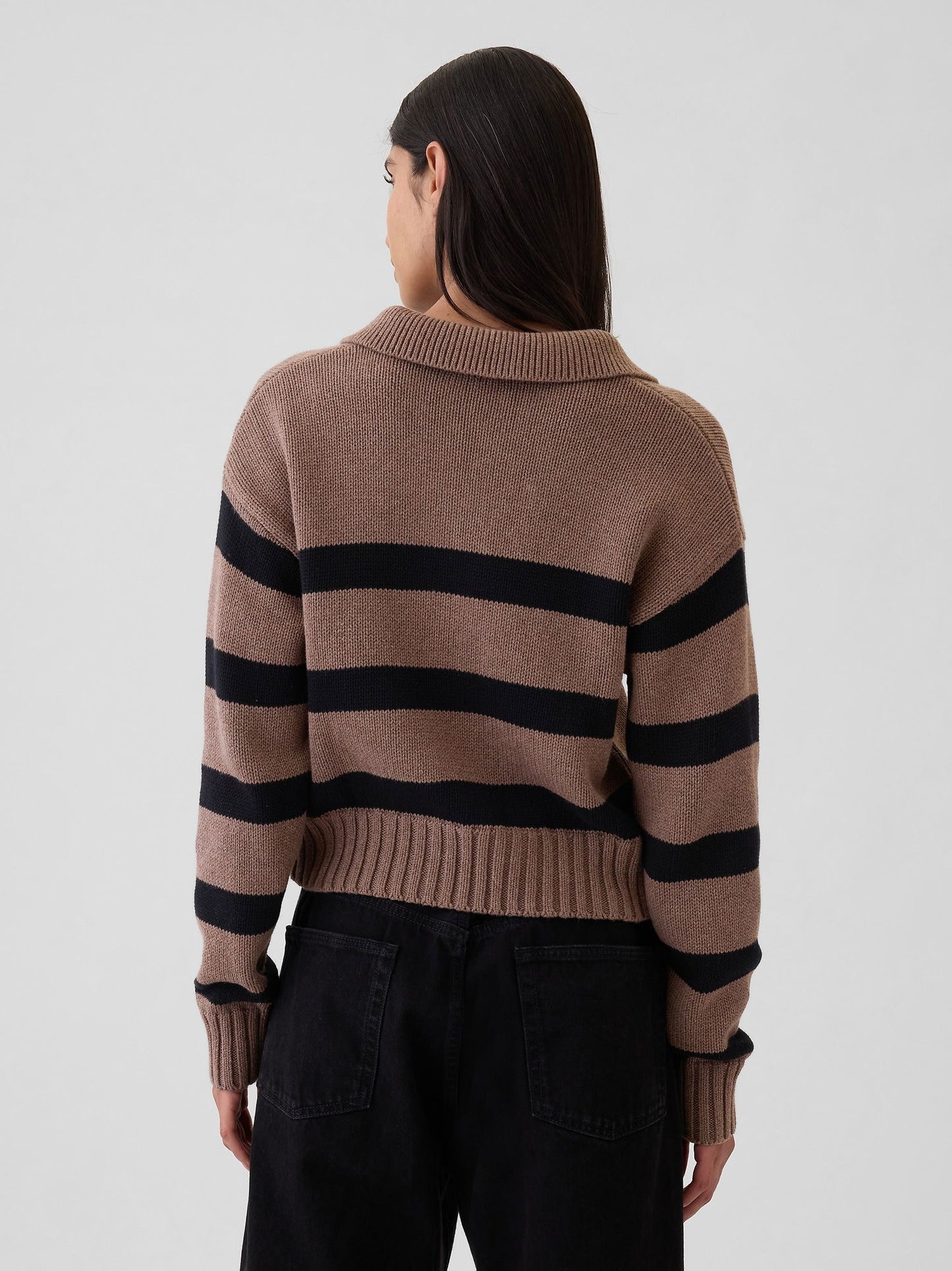 Kahverengi Polo Yaka Crop Kazak