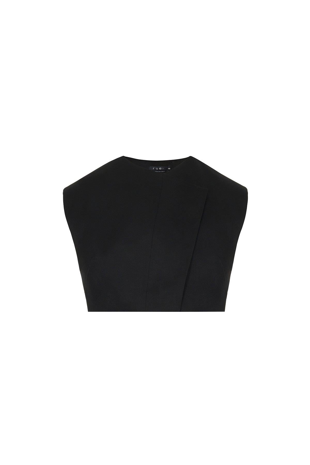 Asimetrik Yaka Kolsuz Siyah Crop Bluz