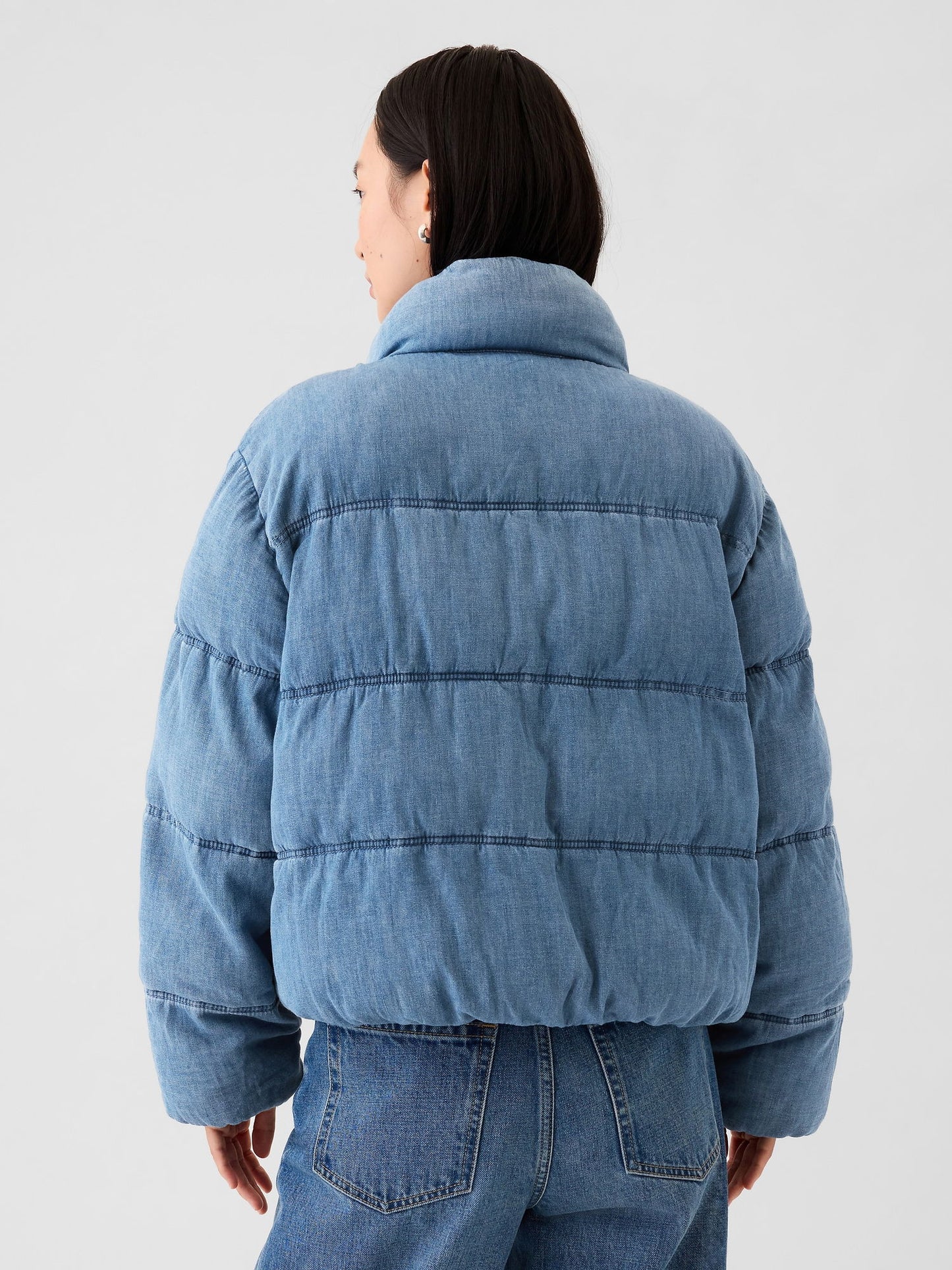 Açık Mavi Oversize Denim Puffer Şişme Ceket