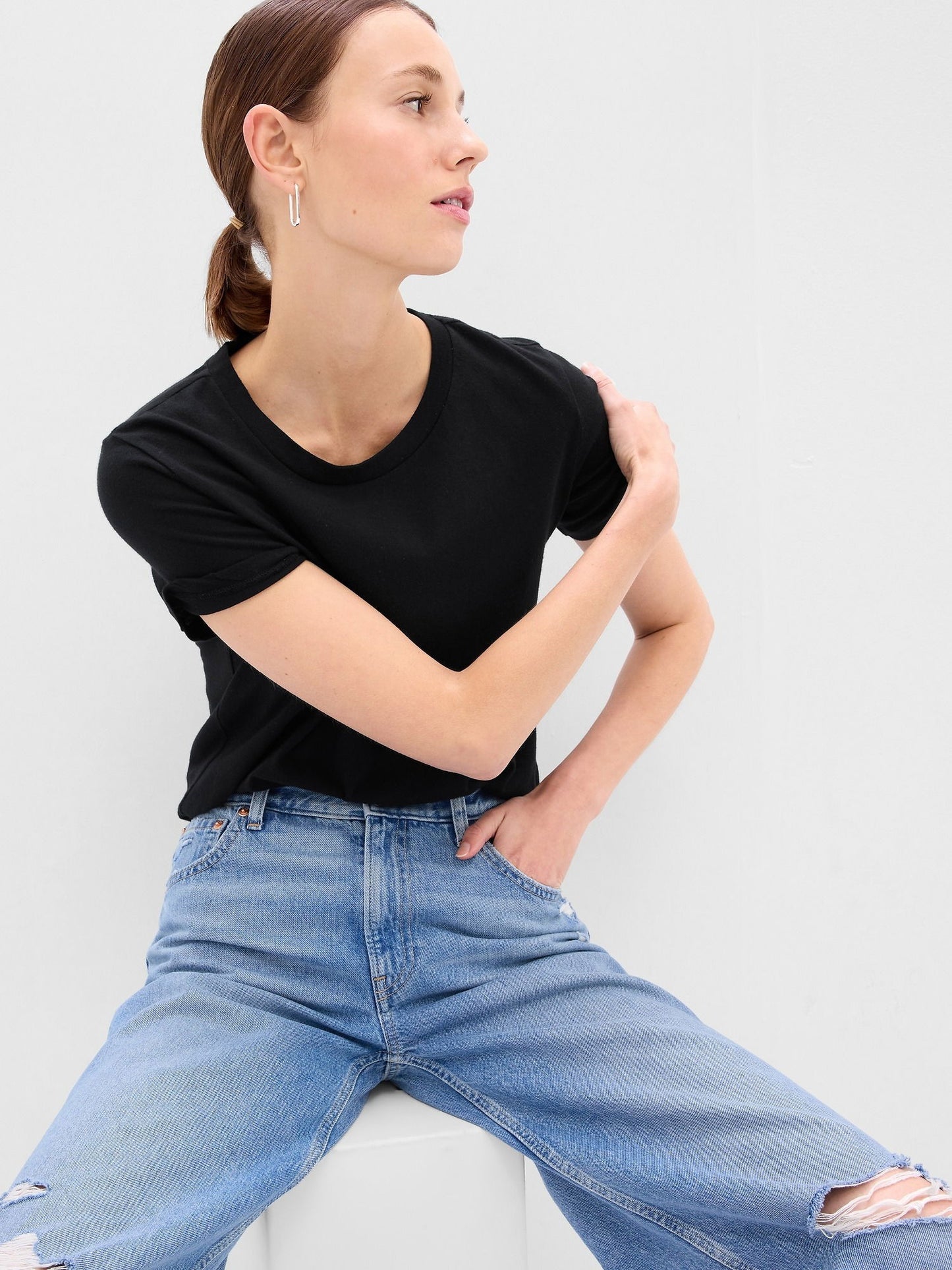 TRUE BLACK V2 2 %100 Pamuk Vintage Bisiklet Yaka T-Shirt