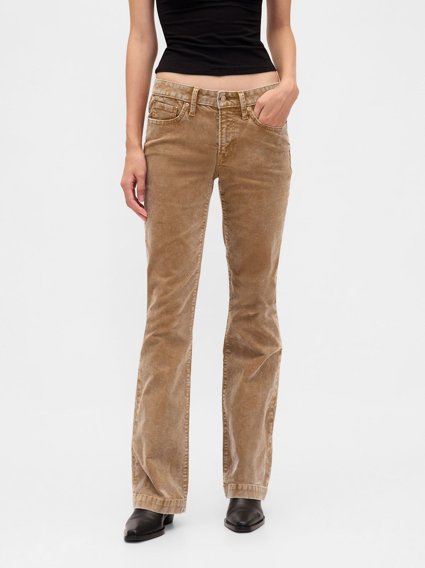 Kahverengi Low Rise Kadife Long & Lean Pantolon