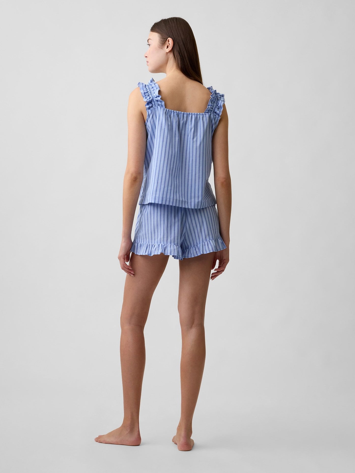 Açık Mavi Fırfırlı Poplin Şort Pijama Altı
