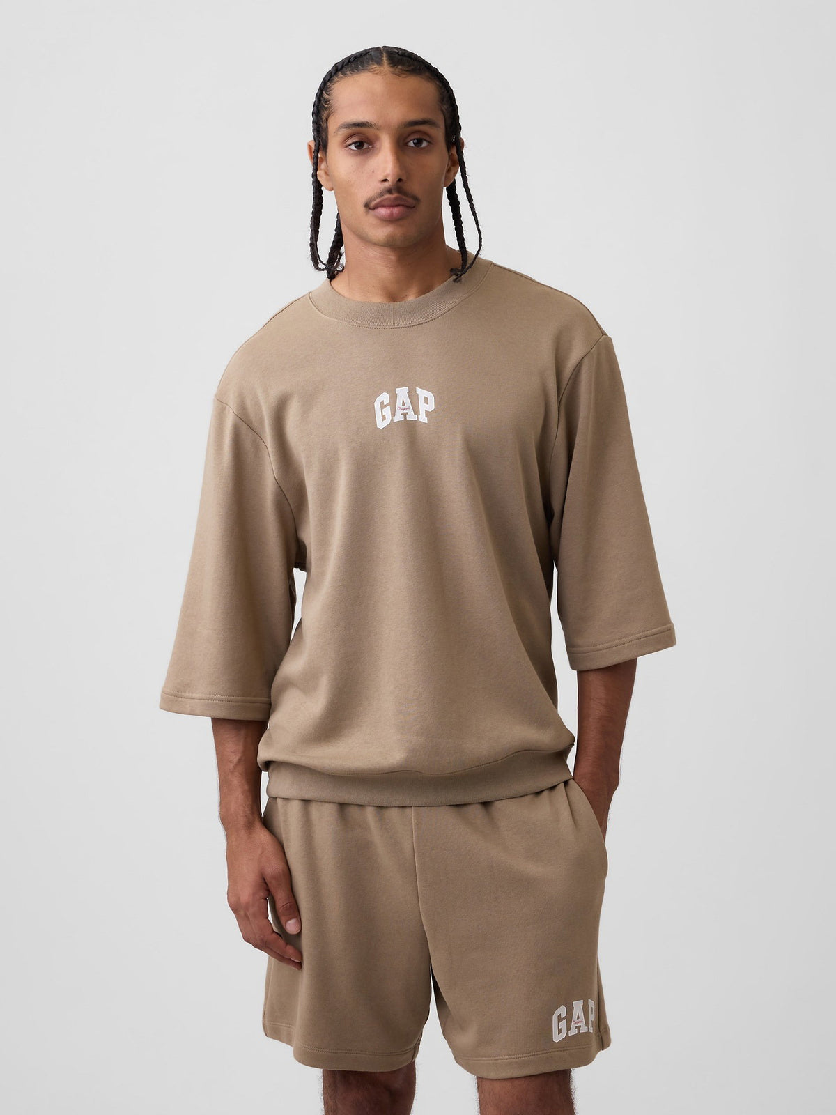 Kahverengi Oversized Gap Logo Fransız Havlu Kumaş T-shirt