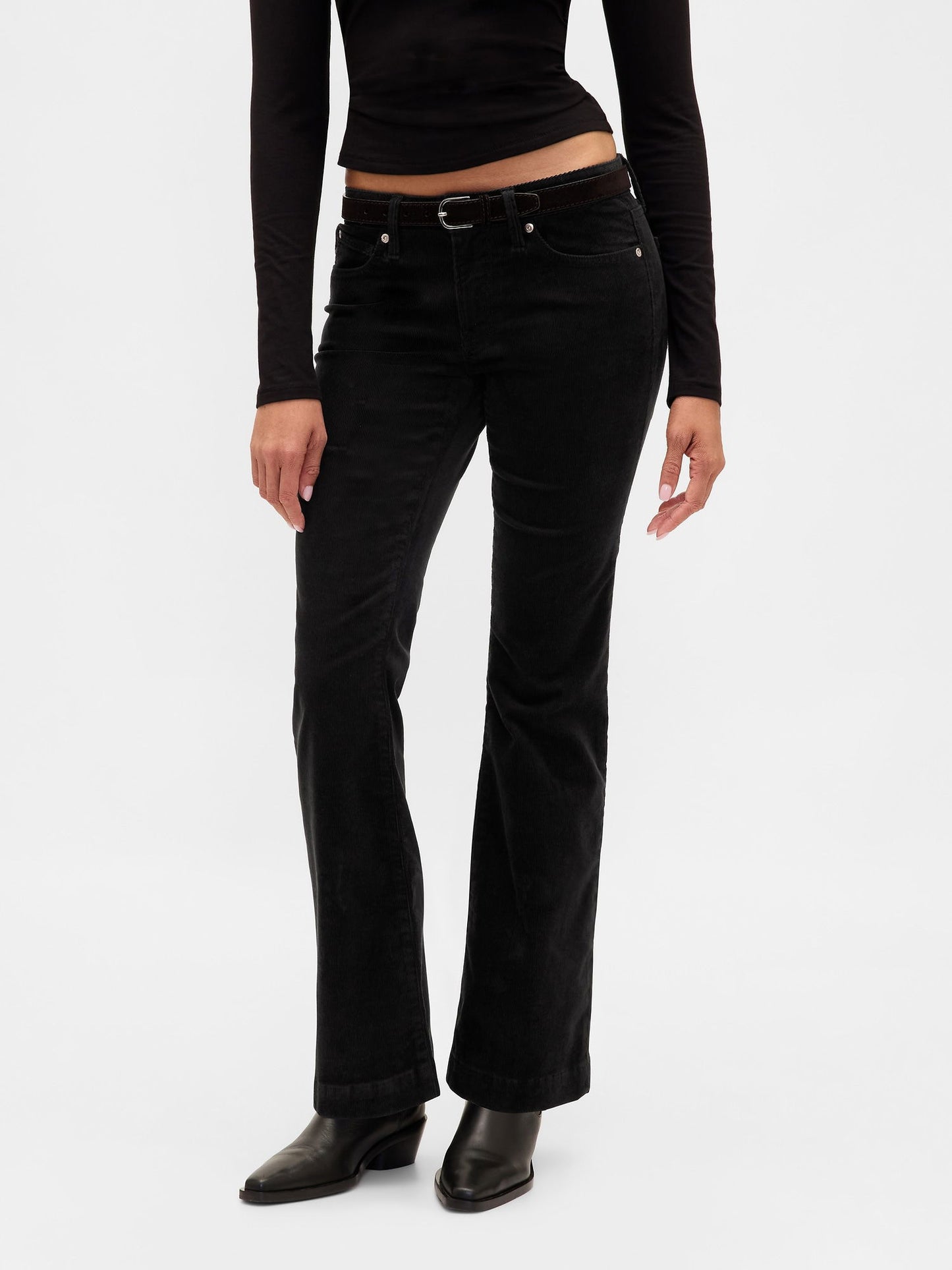 Siyah Low Rise Kadife Long & Lean Pantolon