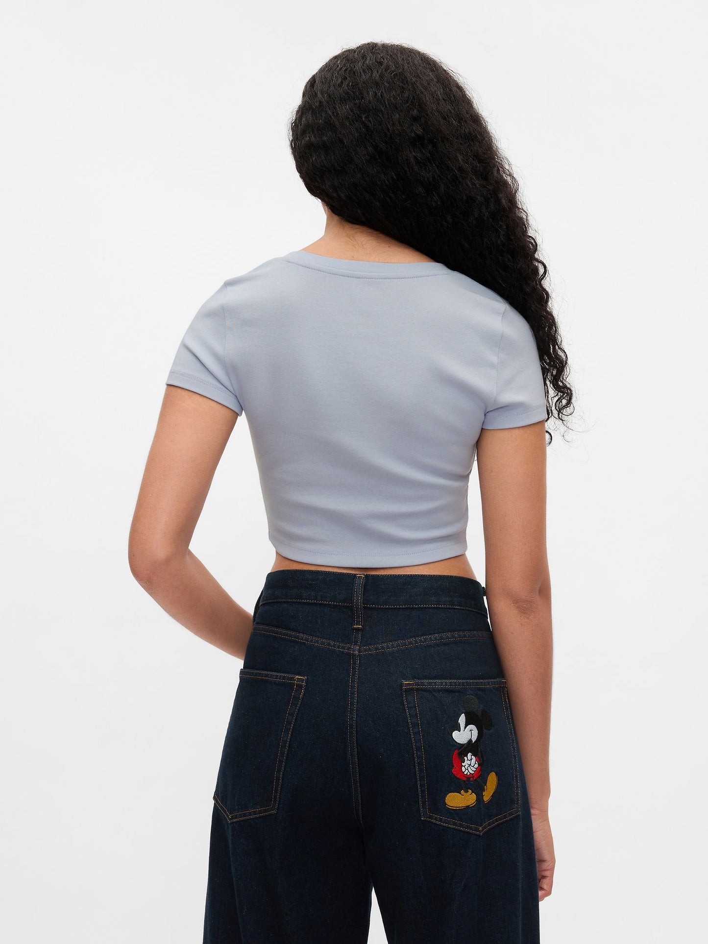 Açık Mavi Gap × Disney Bisiklet Yaka Crop T-shirt