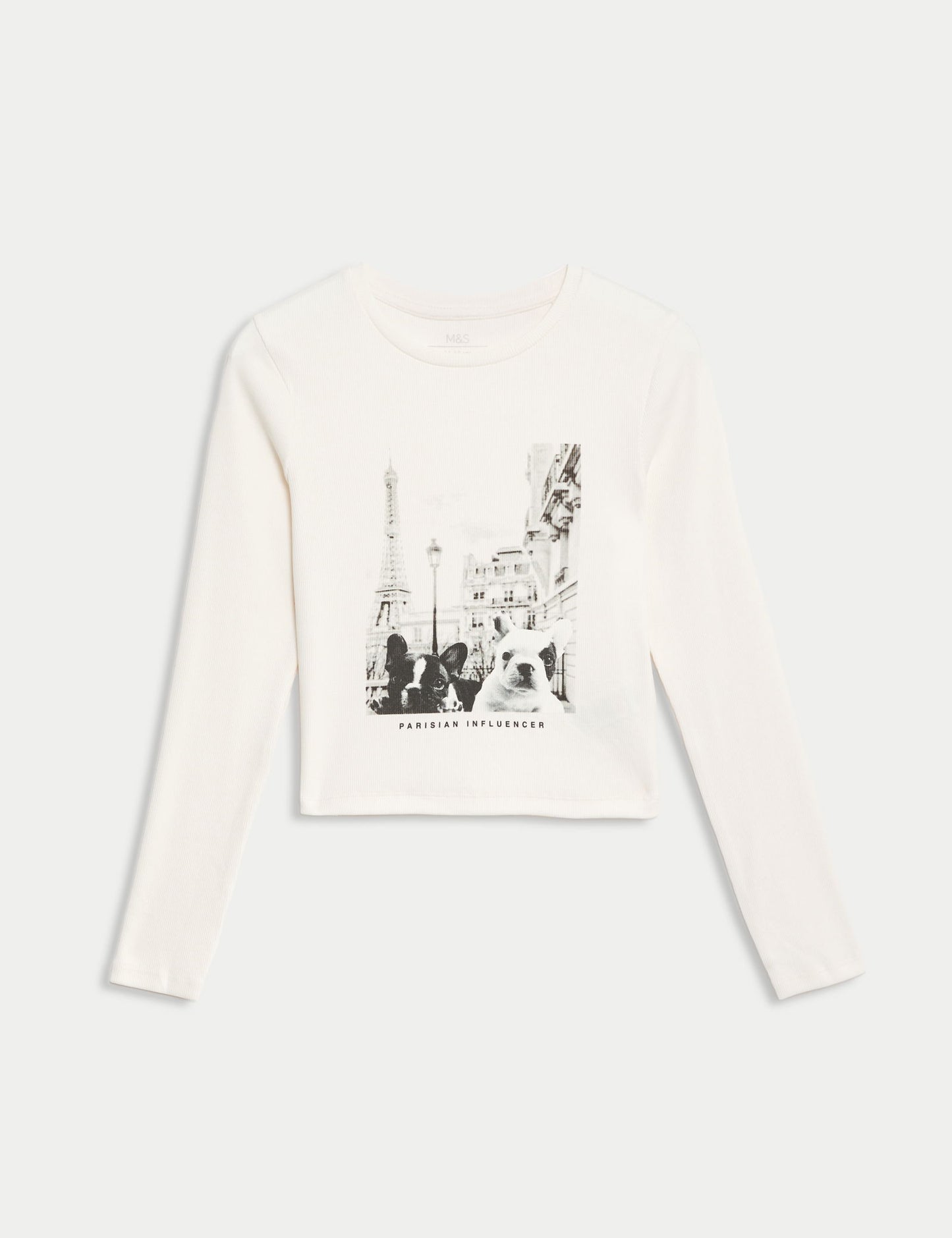 Saf Pamuklu Baskı Detaylı Uzun Kollu T-shirt