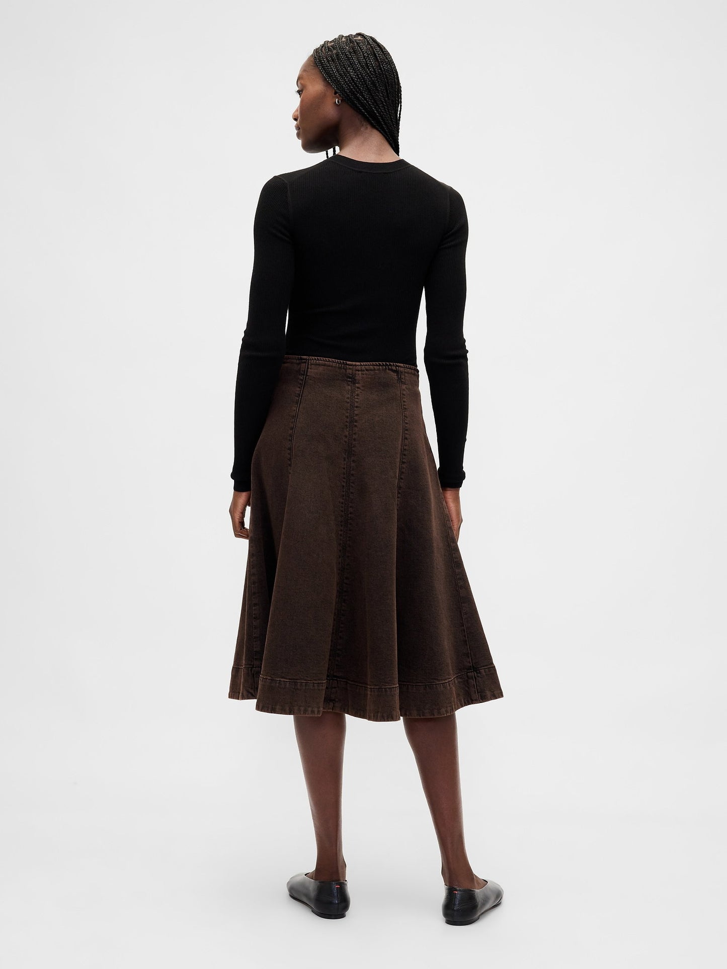 Koyu Kahverengi Denim Tulip Midi Etek