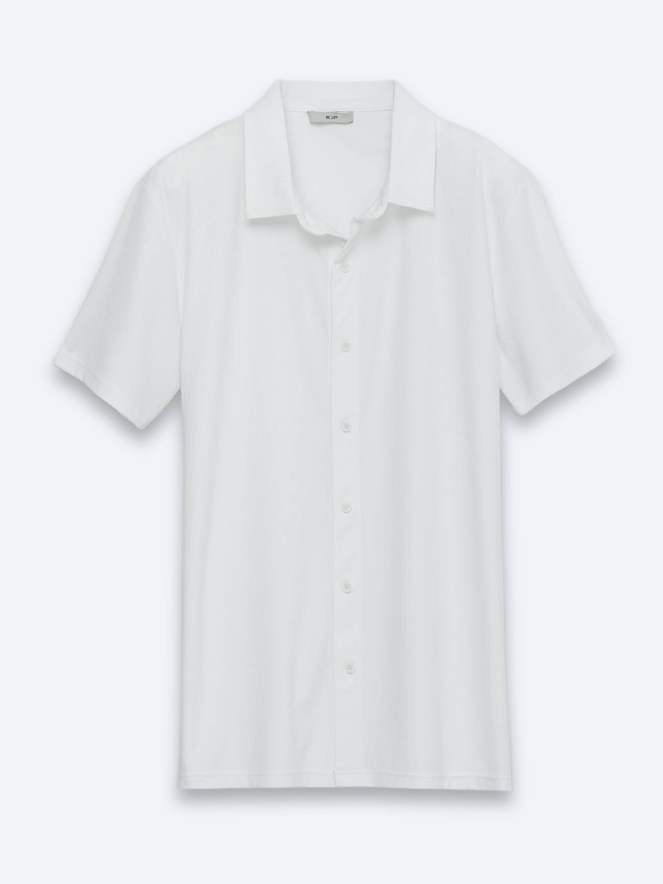 Beyaz Çizgili Regular Fit Kısa Casual Gömlek