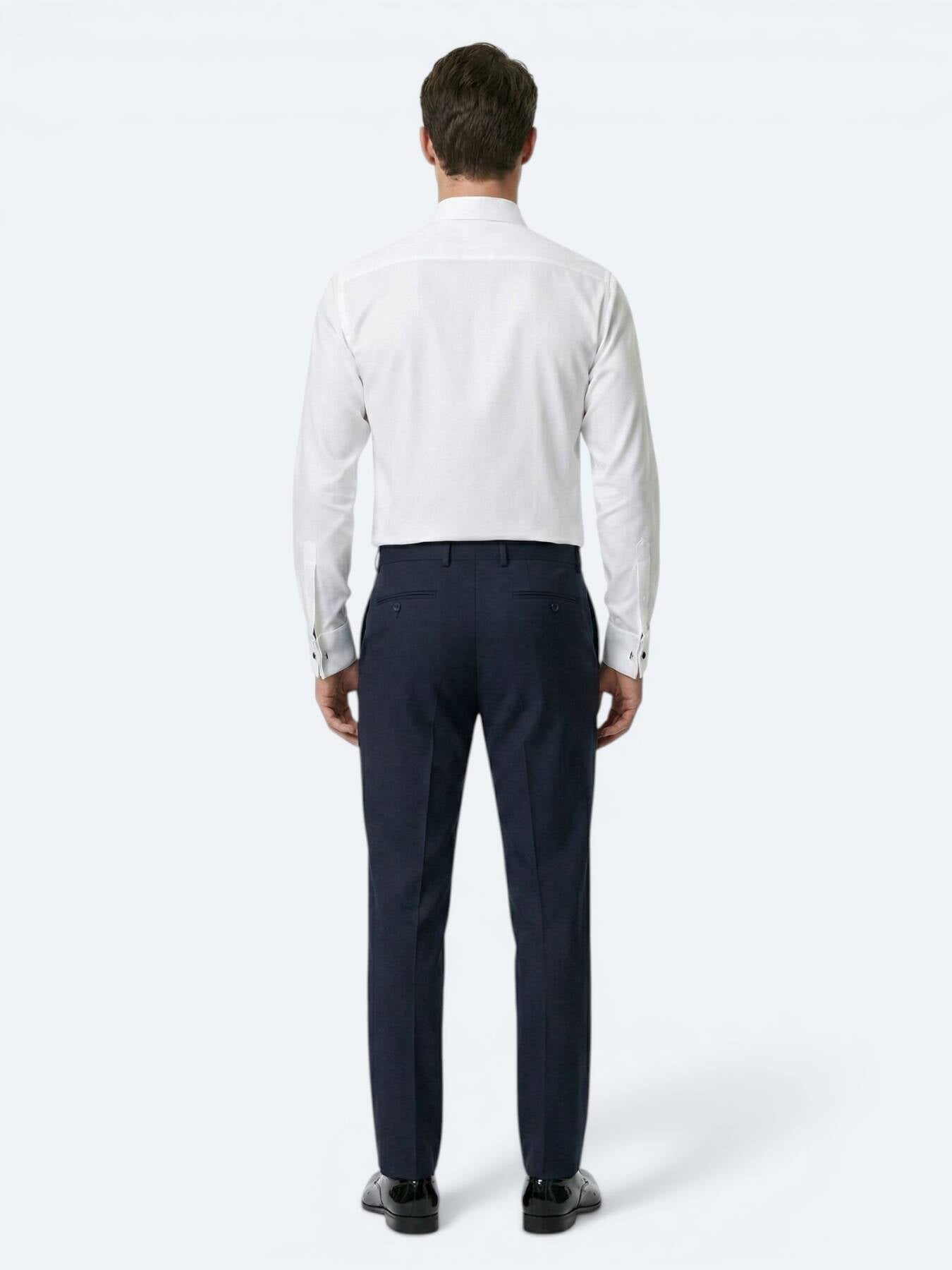 Beyaz Düz Slim Fit Duble Manşet Smokin Gömlek