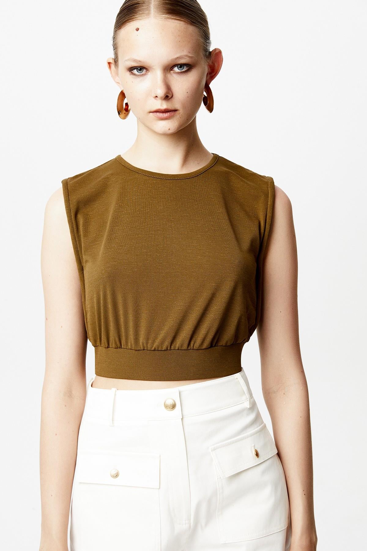 Büzgülü Haki Basic T-shirt