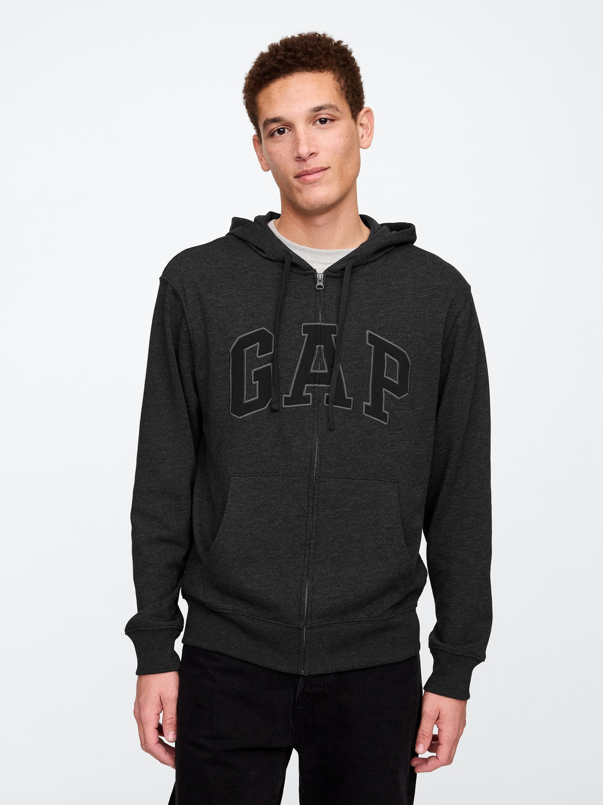 Gri Gap Logo Fermuarlı Fransız Havlu Kumaş Sweatshirt