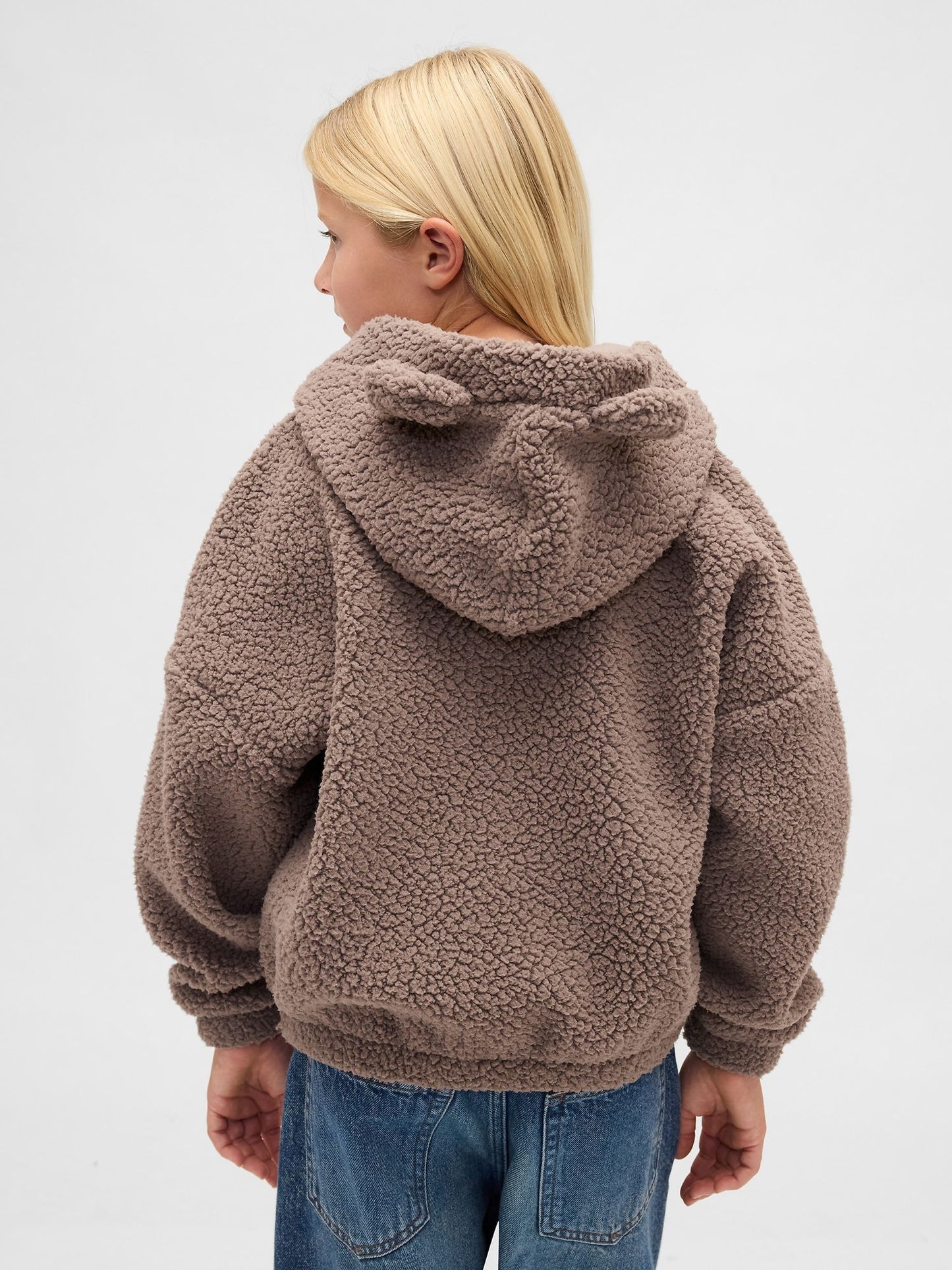 Kahverengi Oversized Bear Fermuarlı Sweatshirt