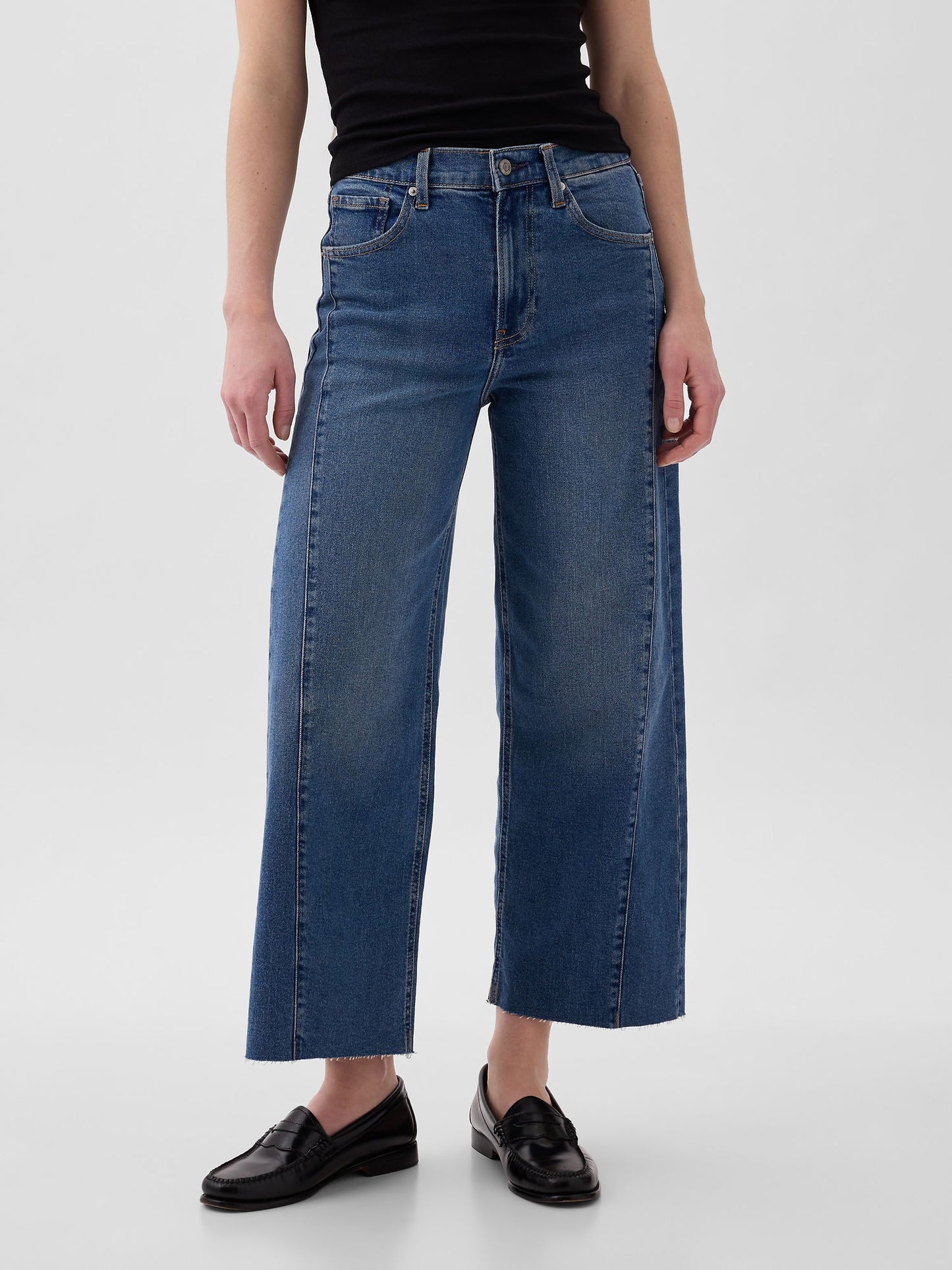 Koyu Mavi High Rise Stride Wide-leg Ankle Jean Pantolon