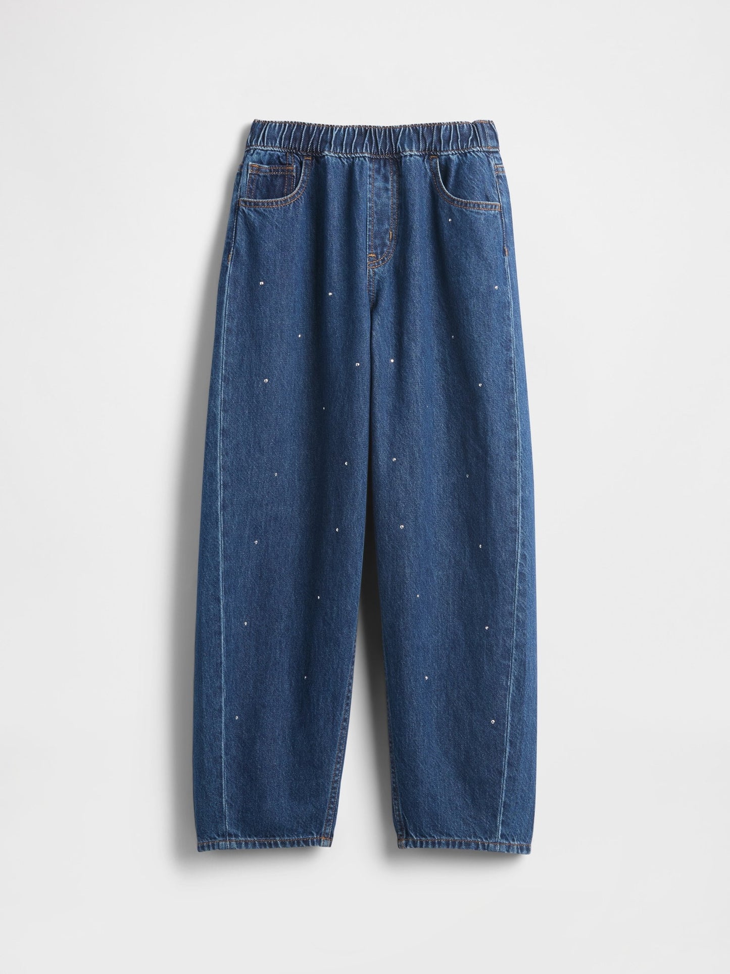 Koyu Mavi High Rise Rhinestone Easy Barrel Jean Pantolon