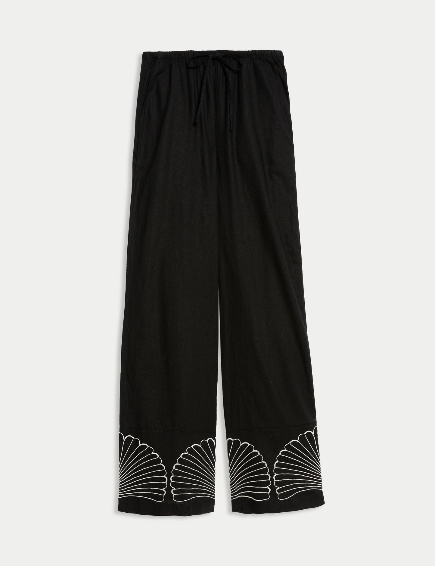 Keten Karışımlı Bağcıklı Geniş Paça Pantolon