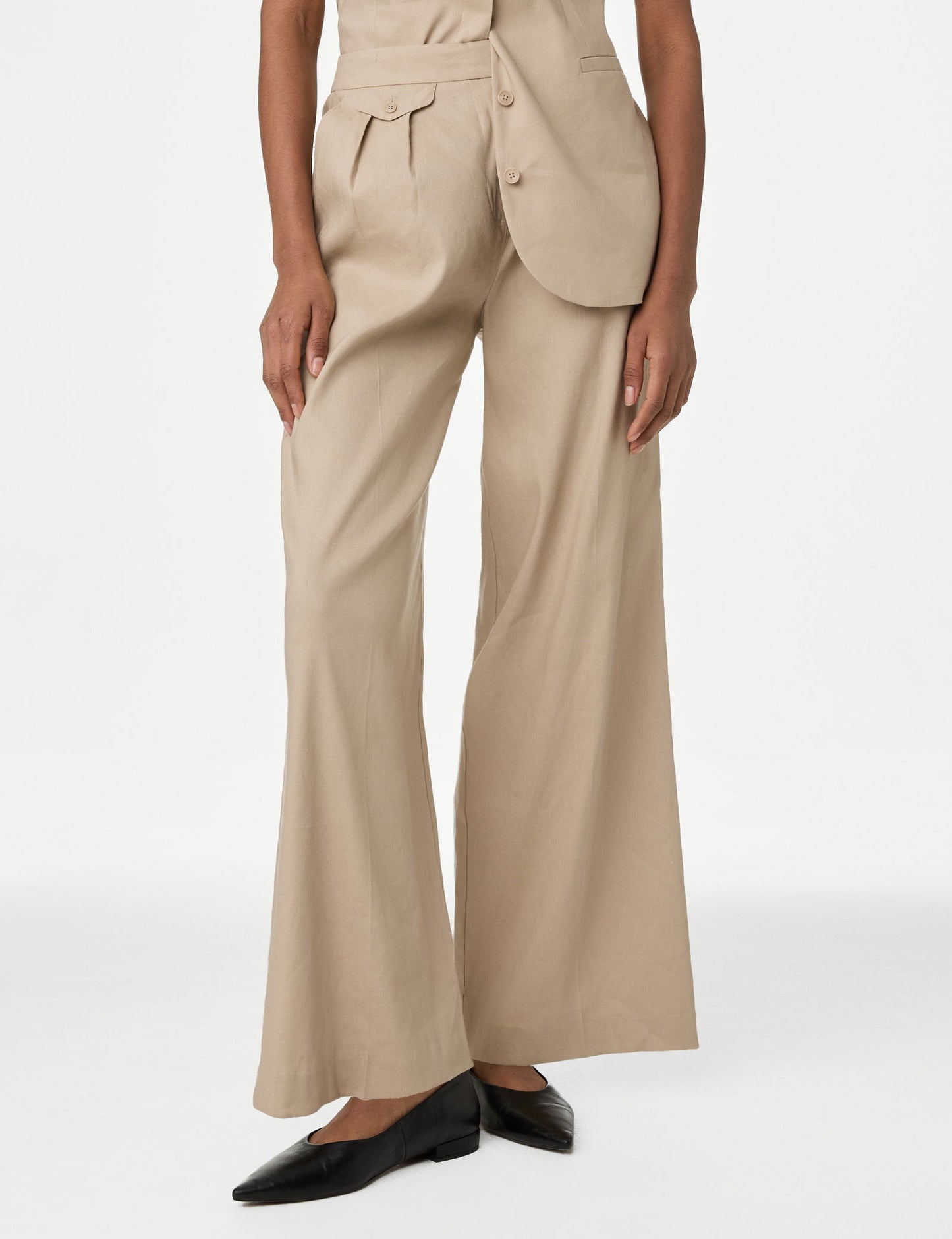 Yüksek Bel Wide Leg Keten Pantolon