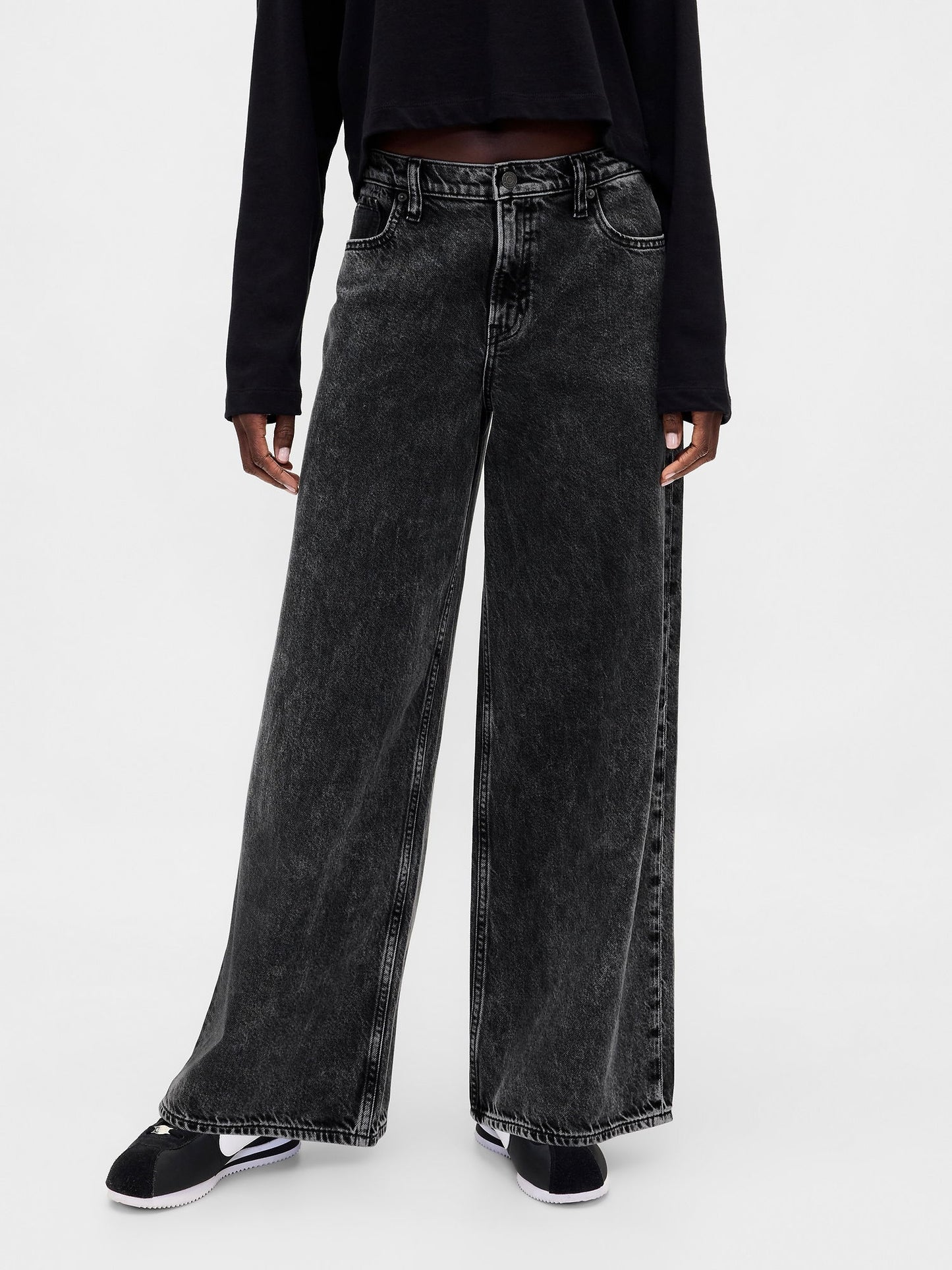 Siyah Mid Rise Ultrasoft Baggy Jean Pantolon