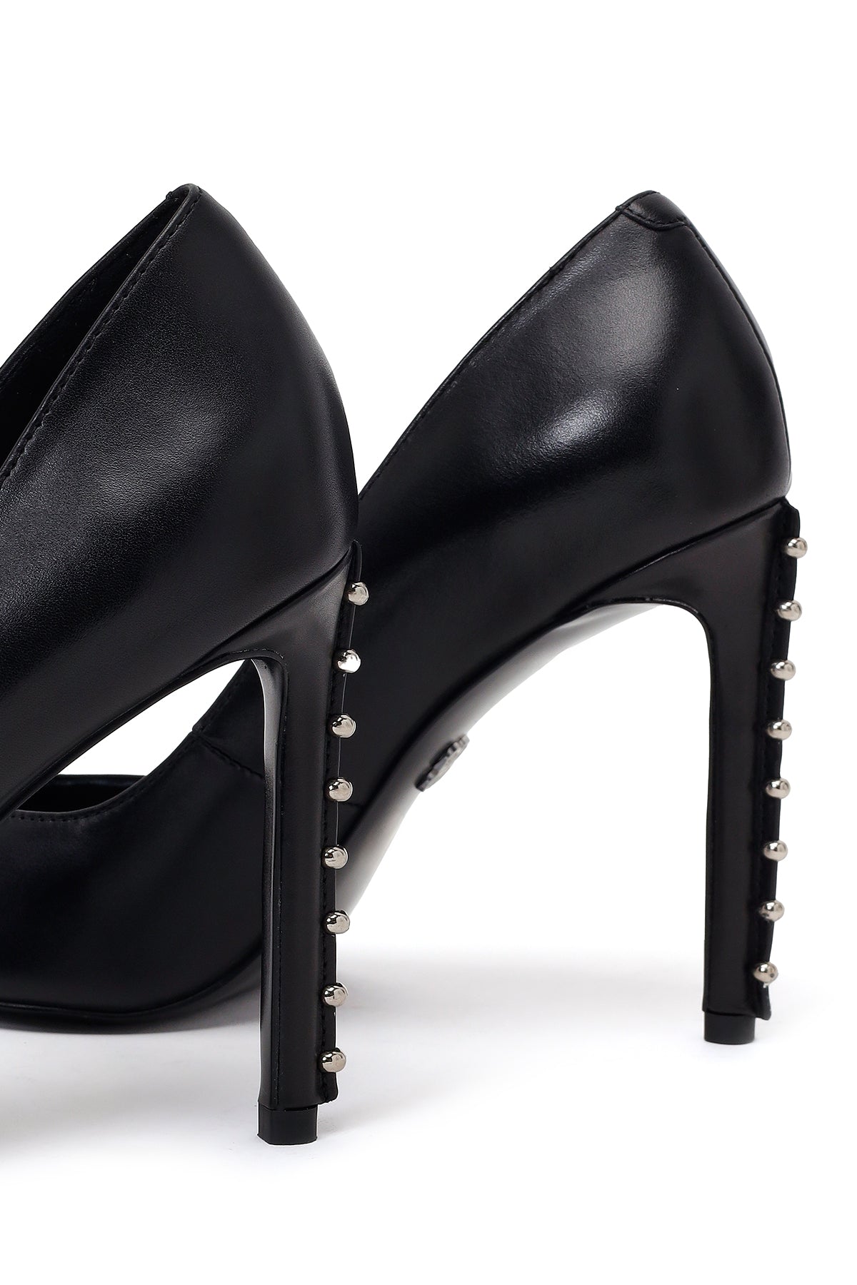 Kadın Siyah Taşlı Yüksek Ince Topuklu Deri Stiletto