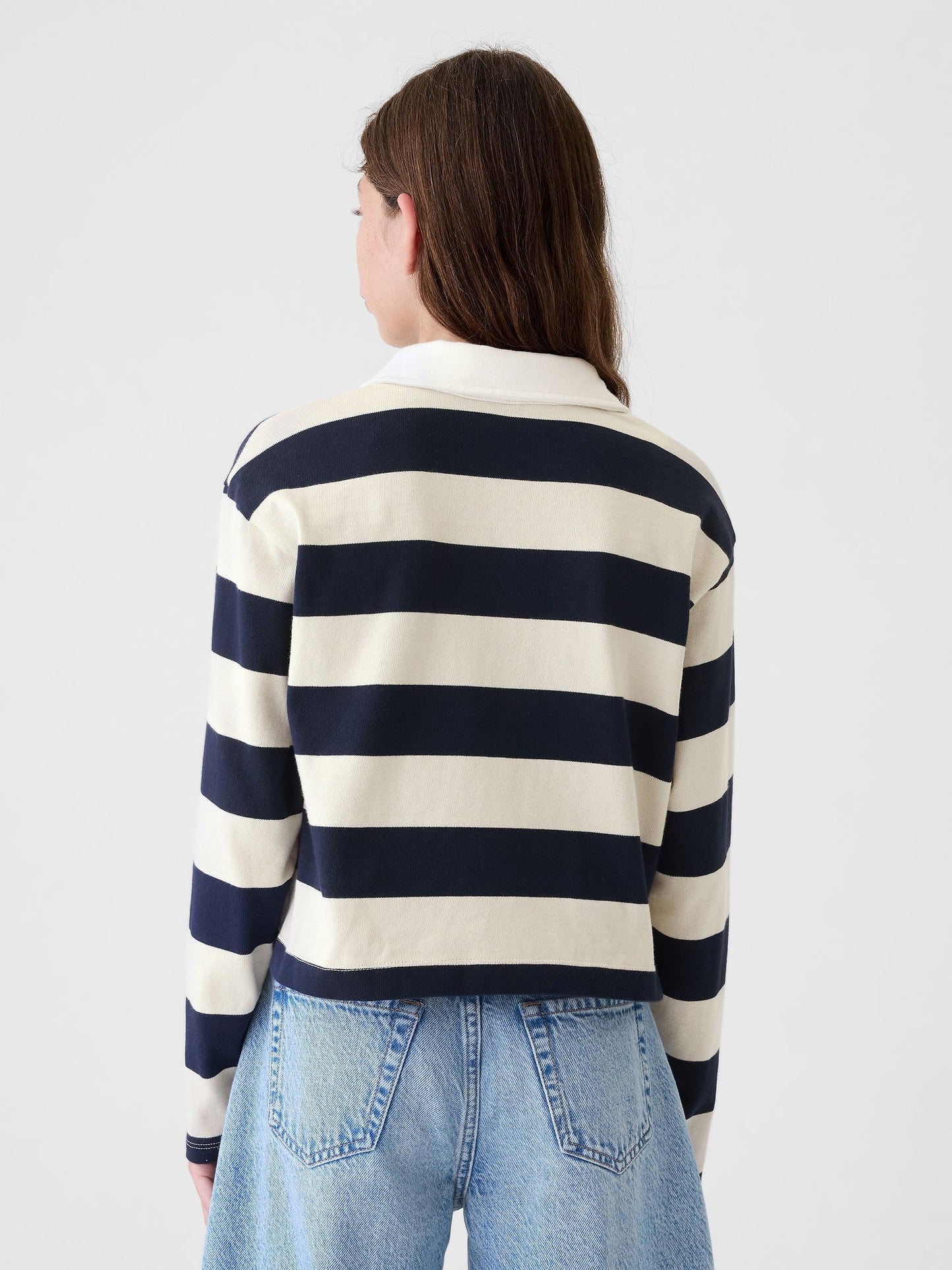 Lacivert Crop Rugby Polo Yaka T-shirt