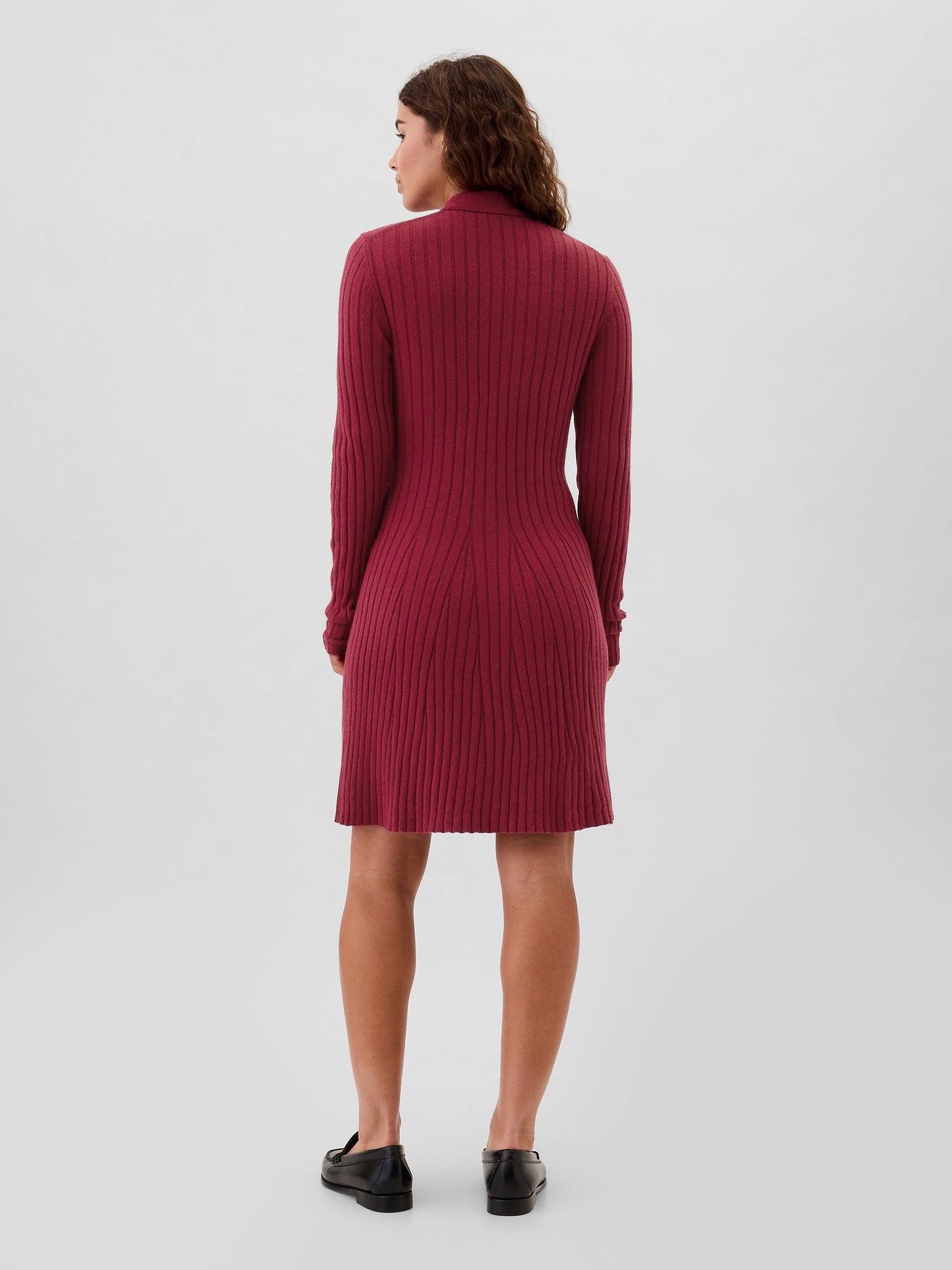 Bordo Polo Yaka Triko Mini Elbise