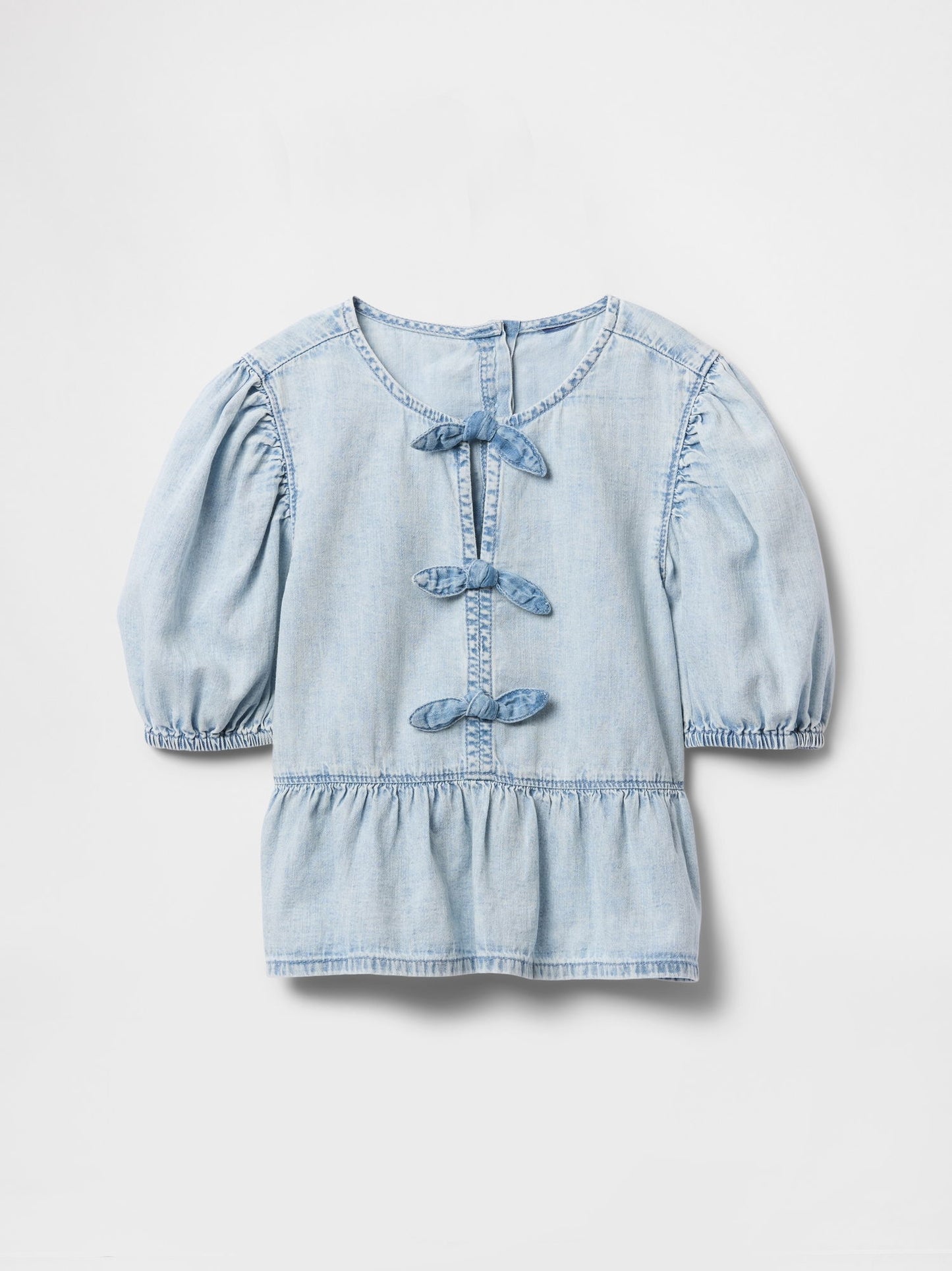 Açık Mavi Denim Fırfırlı Peplum Bluz