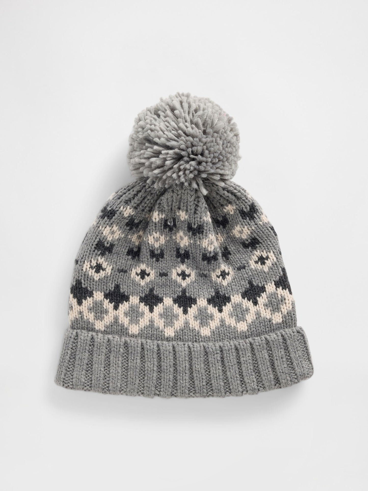 Gri Fair Isle Ponpon Bere