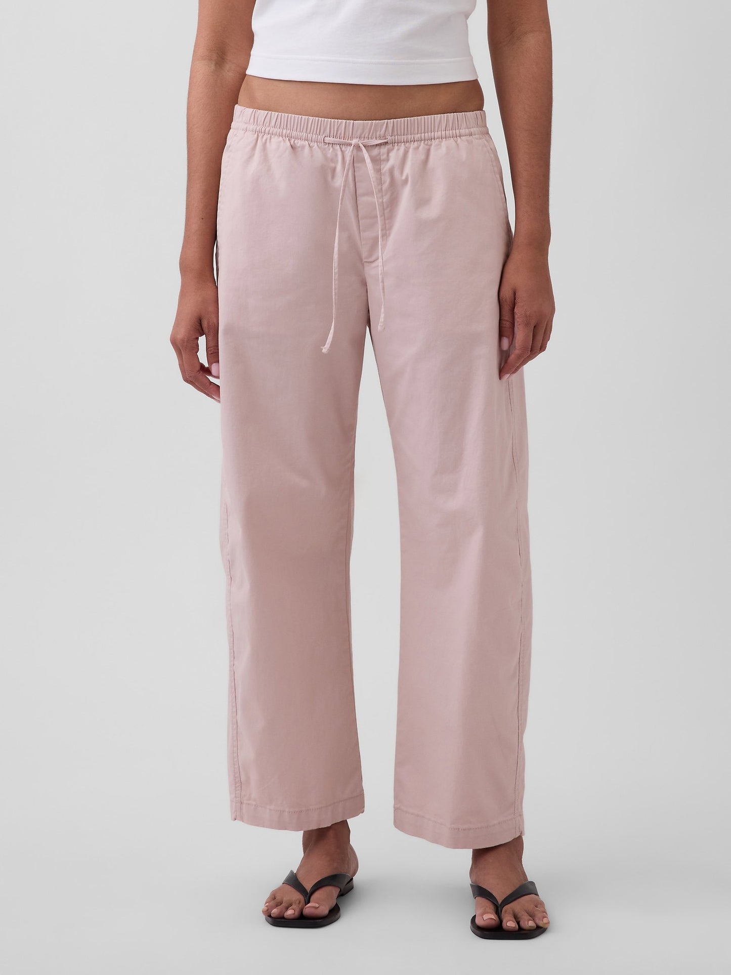 Açık Pembe Mid Rise Easy Barrel Khaki Pantolon