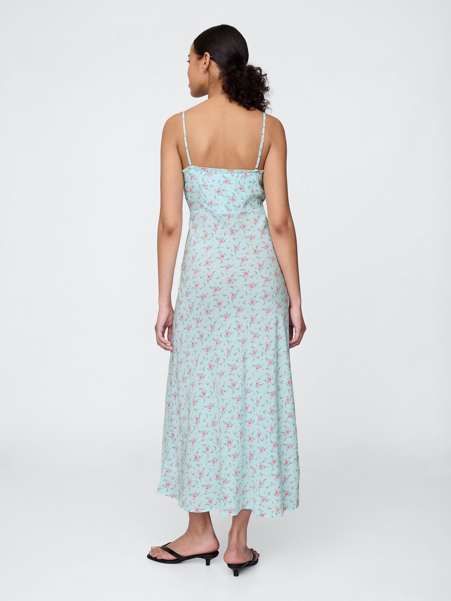 Mavi Çiçek Desenli Maxi Slip Elbise