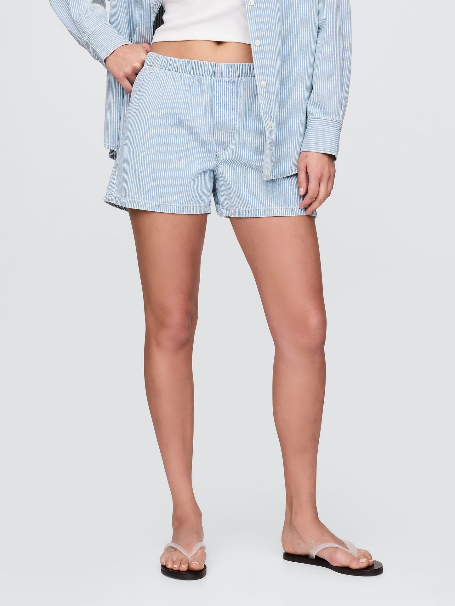 Açık Mavi Mid Rise Denim Boxer Şort